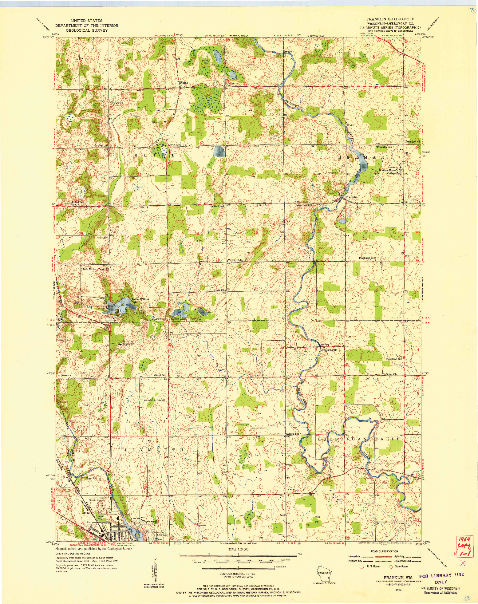 USGS 1:24000-SCALE QUADRANGLE FOR FRANKLIN, WI 1954