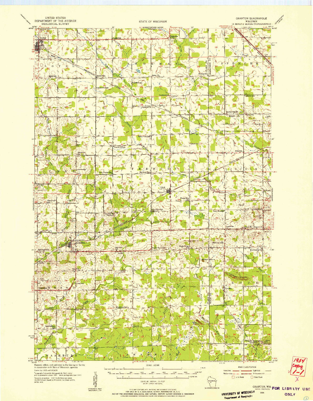 USGS 1:62500-SCALE QUADRANGLE FOR GRANTON, WI 1954