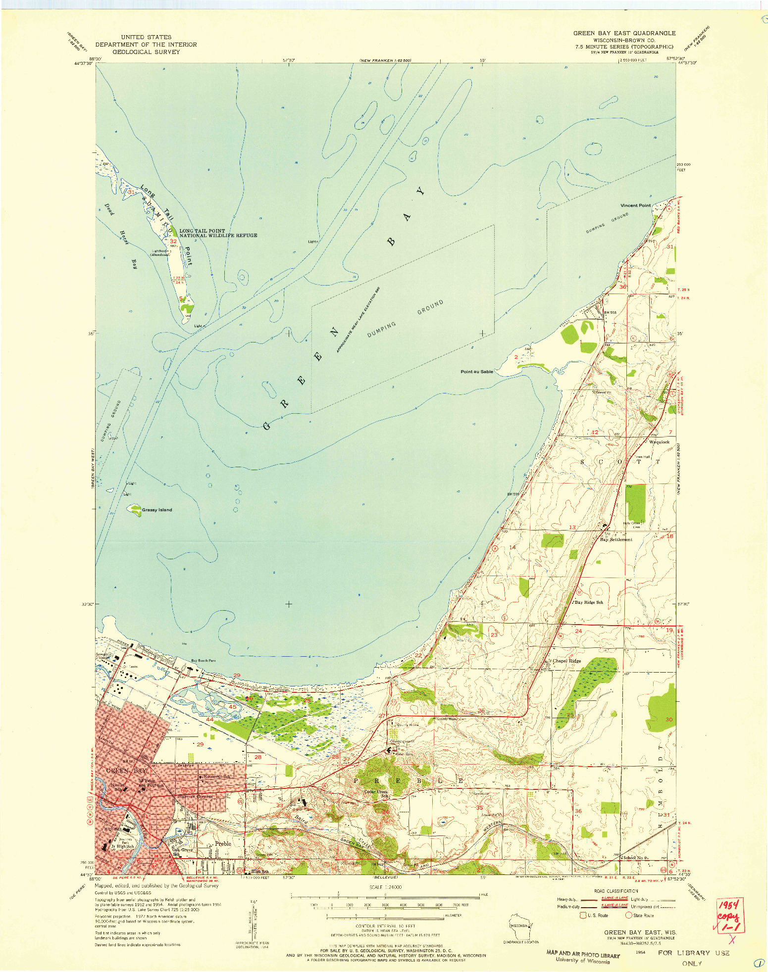 USGS 1:24000-SCALE QUADRANGLE FOR GREEN BAY EAST, WI 1954