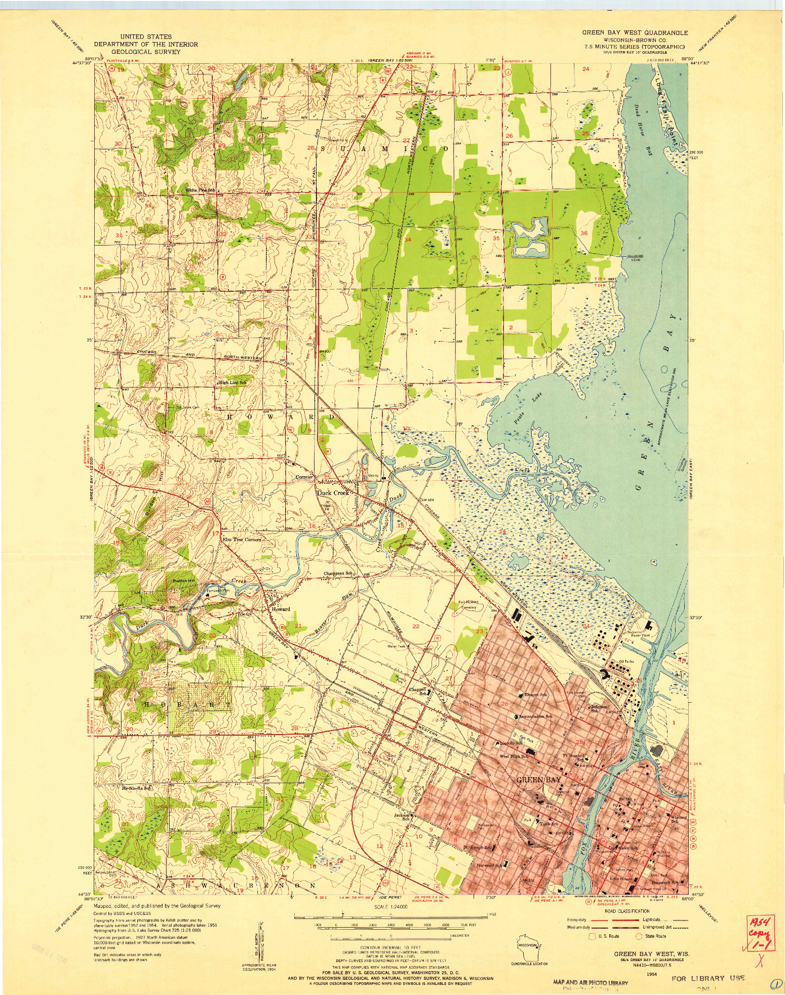 USGS 1:24000-SCALE QUADRANGLE FOR GREEN BAY WEST, WI 1954