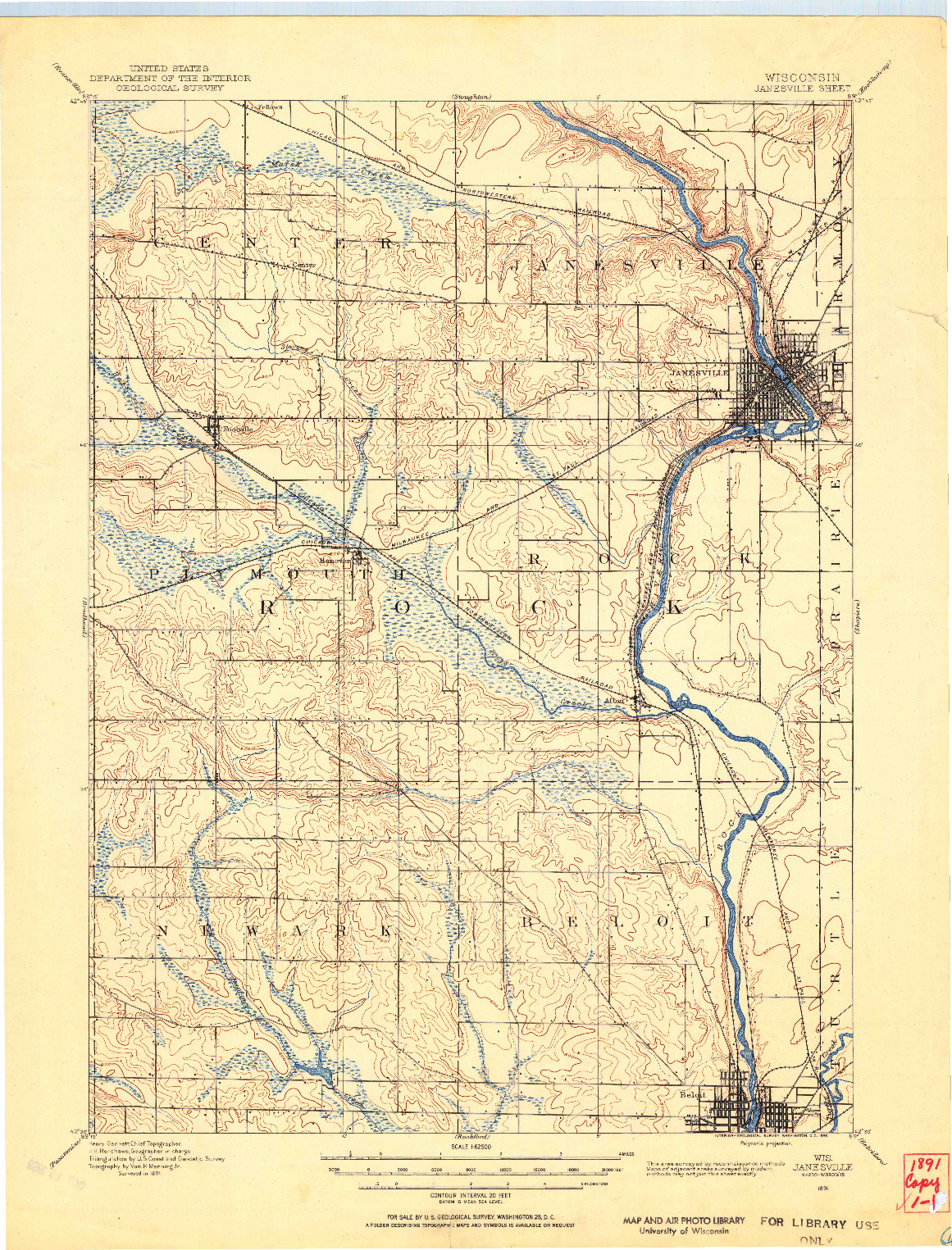 USGS 1:62500-SCALE QUADRANGLE FOR JANESVILLE, WI 1891