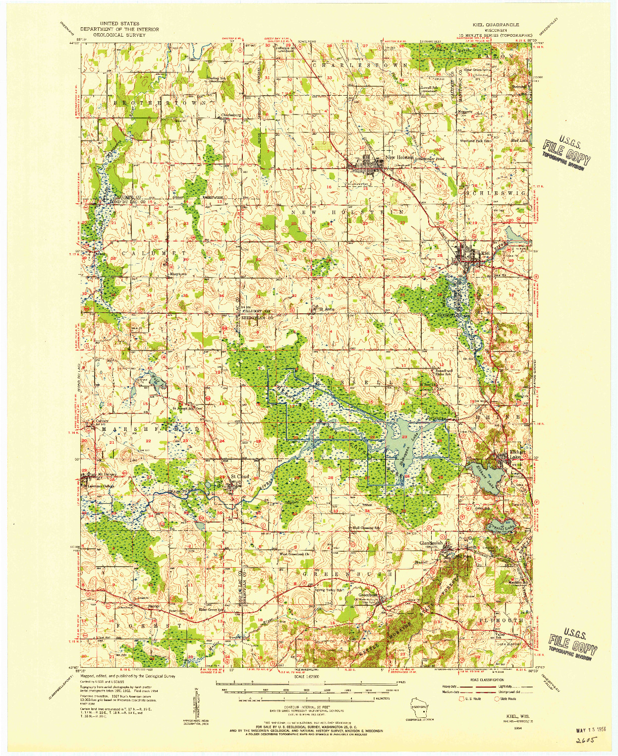 USGS 1:62500-SCALE QUADRANGLE FOR KIEL, WI 1954
