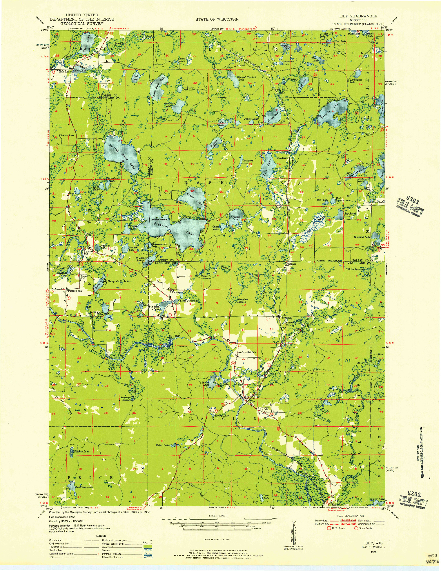 USGS 1:48000-SCALE QUADRANGLE FOR LILY, WI 1950