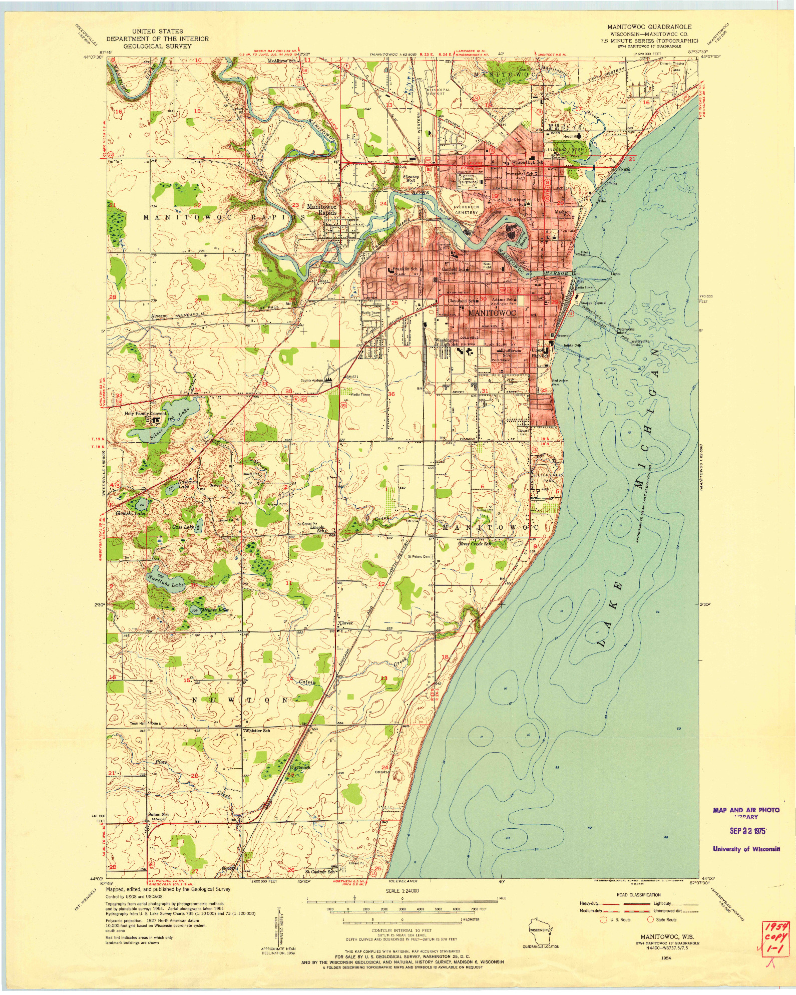 USGS 1:24000-SCALE QUADRANGLE FOR MANITOWOC, WI 1954