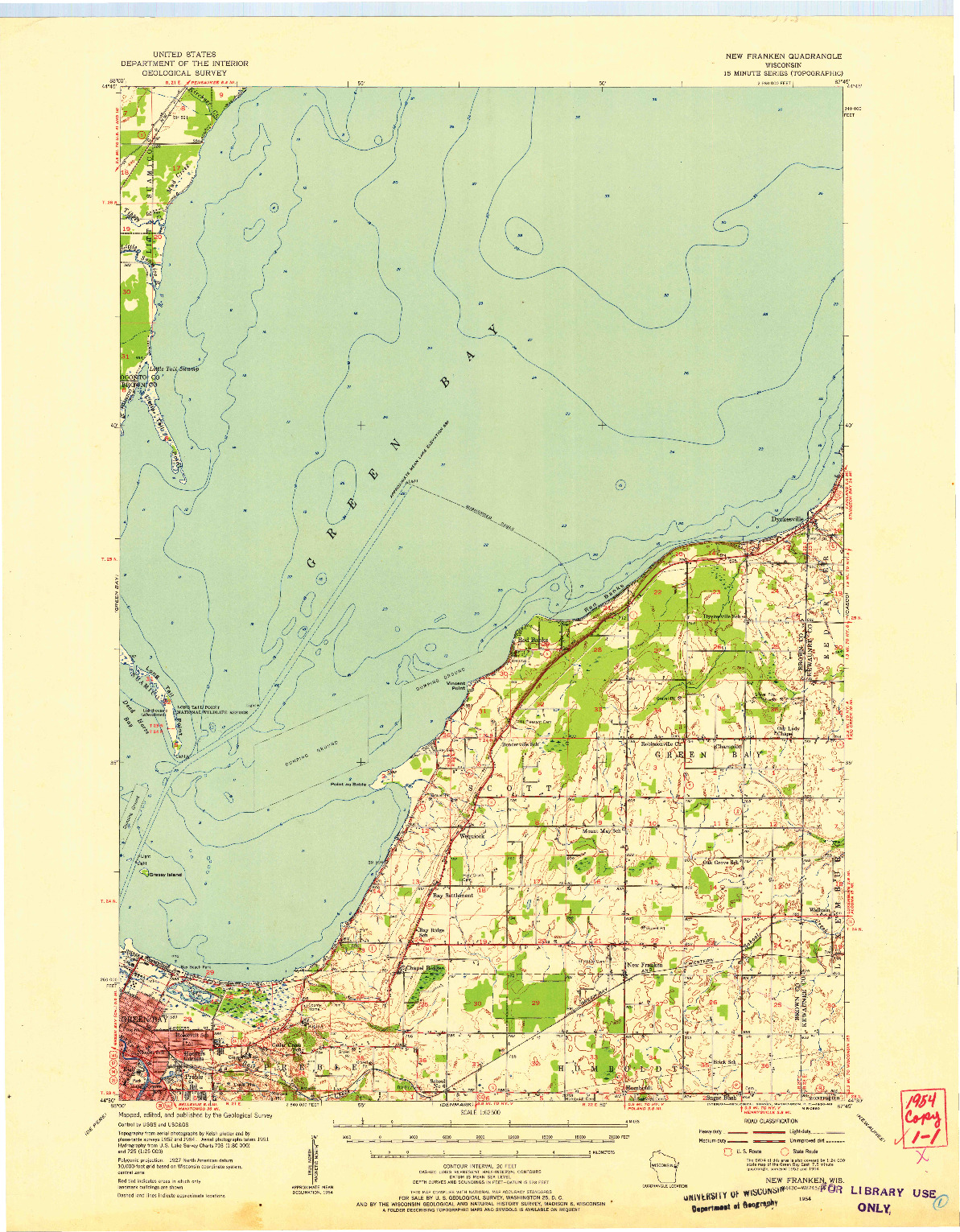 USGS 1:62500-SCALE QUADRANGLE FOR NEW FRANKEN, WI 1954