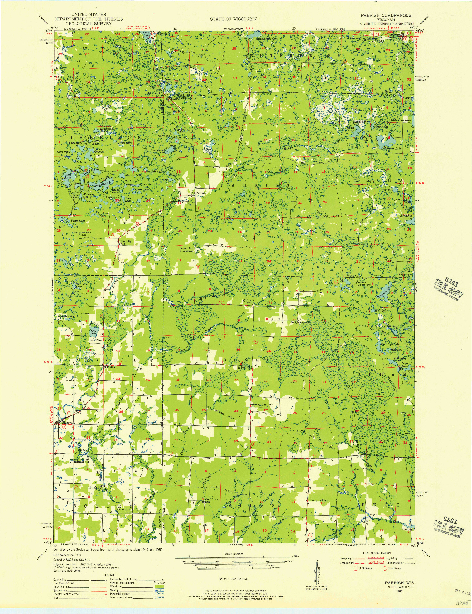 USGS 1:48000-SCALE QUADRANGLE FOR PARRISH, WI 1950