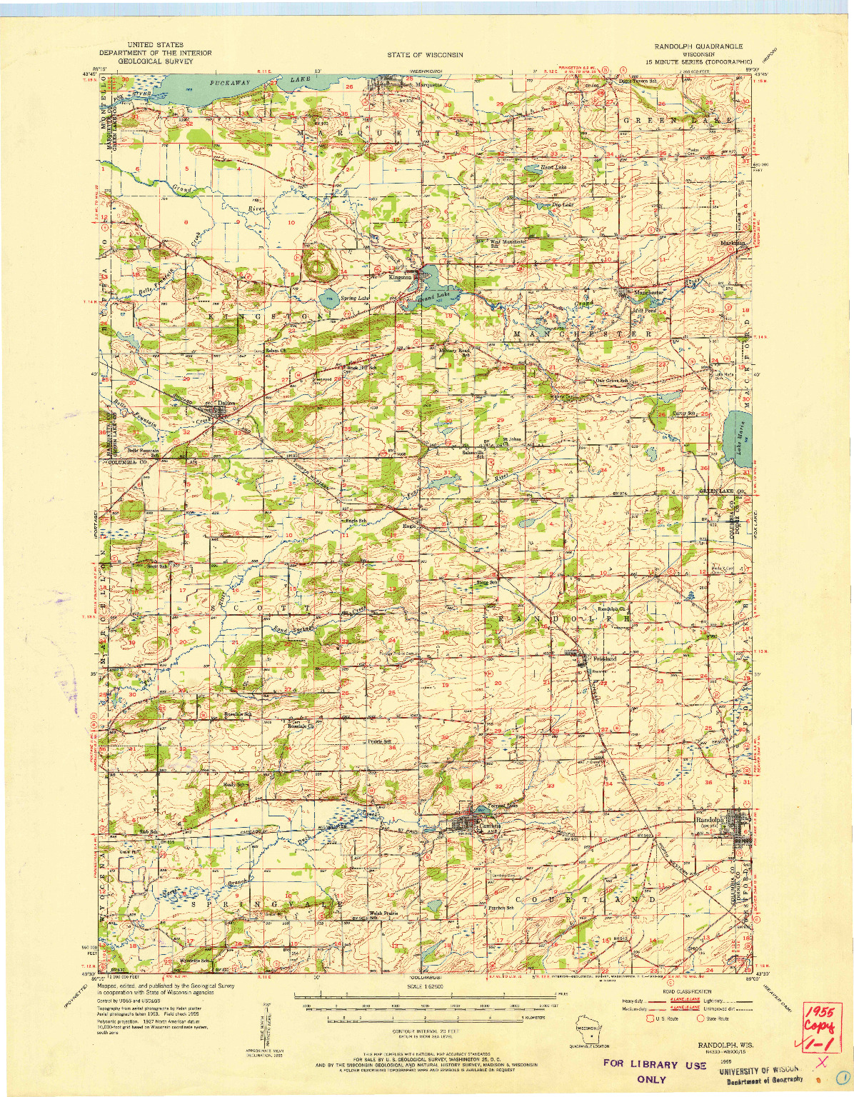 USGS 1:62500-SCALE QUADRANGLE FOR RANDOLPH, WI 1955