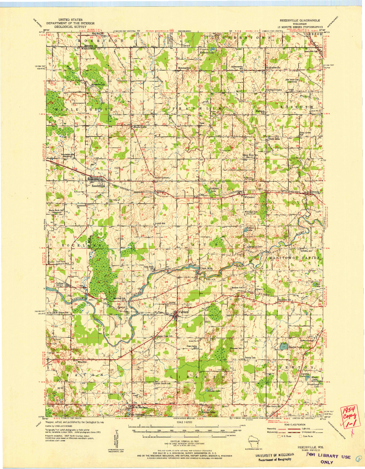 USGS 1:62500-SCALE QUADRANGLE FOR REEDSVILLE, WI 1954