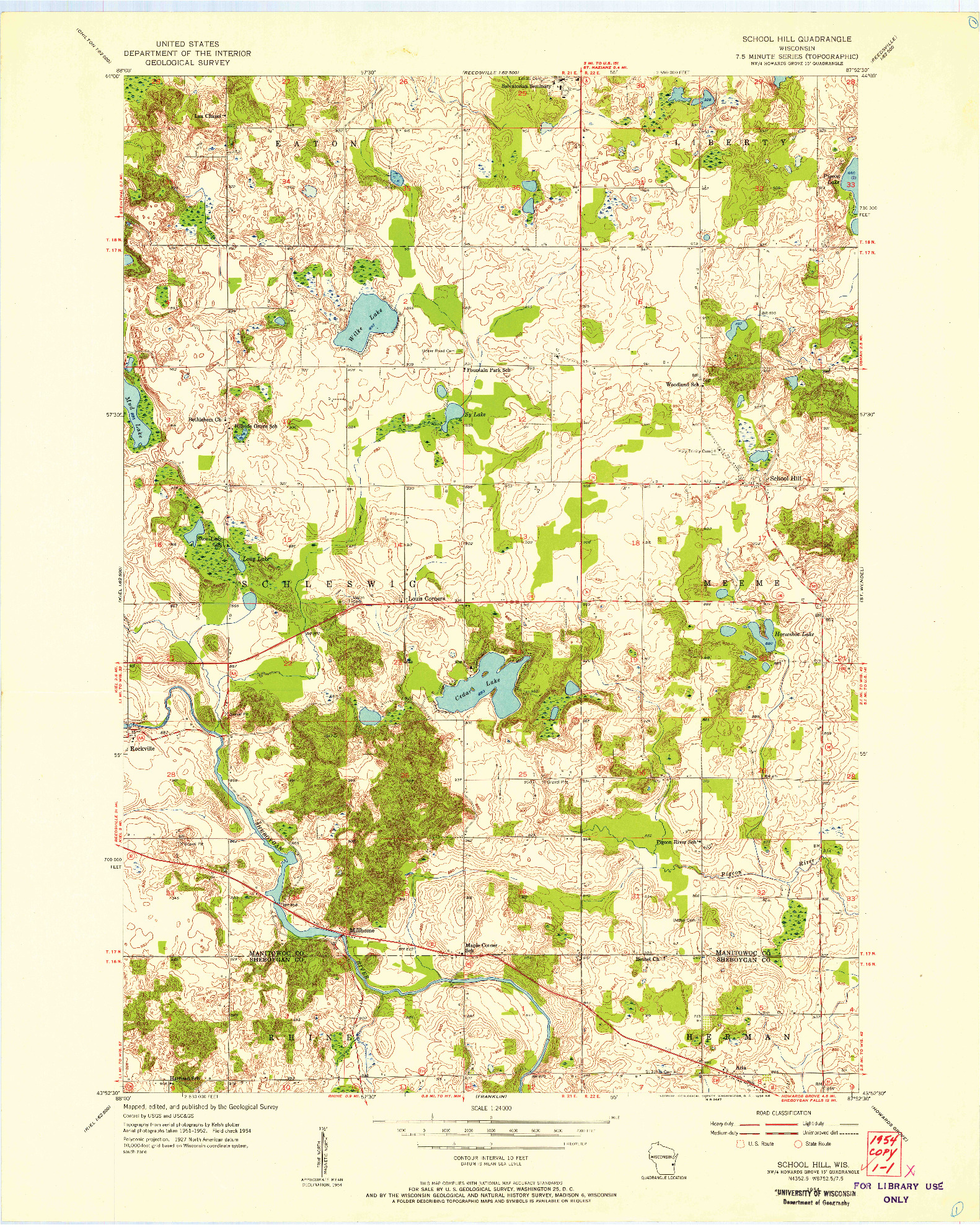 USGS 1:24000-SCALE QUADRANGLE FOR SCHOOL HILL, WI 1954