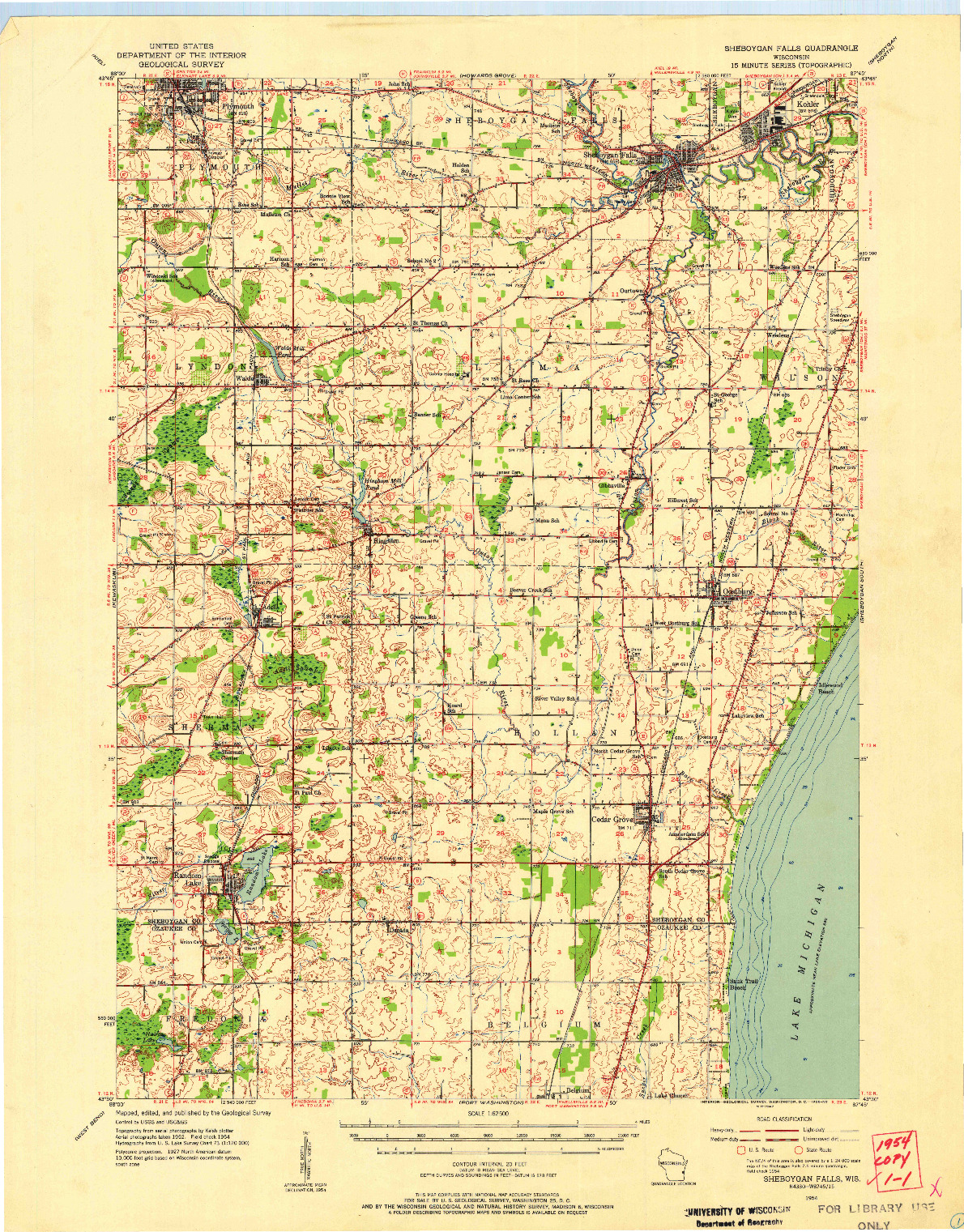 USGS 1:62500-SCALE QUADRANGLE FOR SHEBOYGAN FALLS, WI 1954