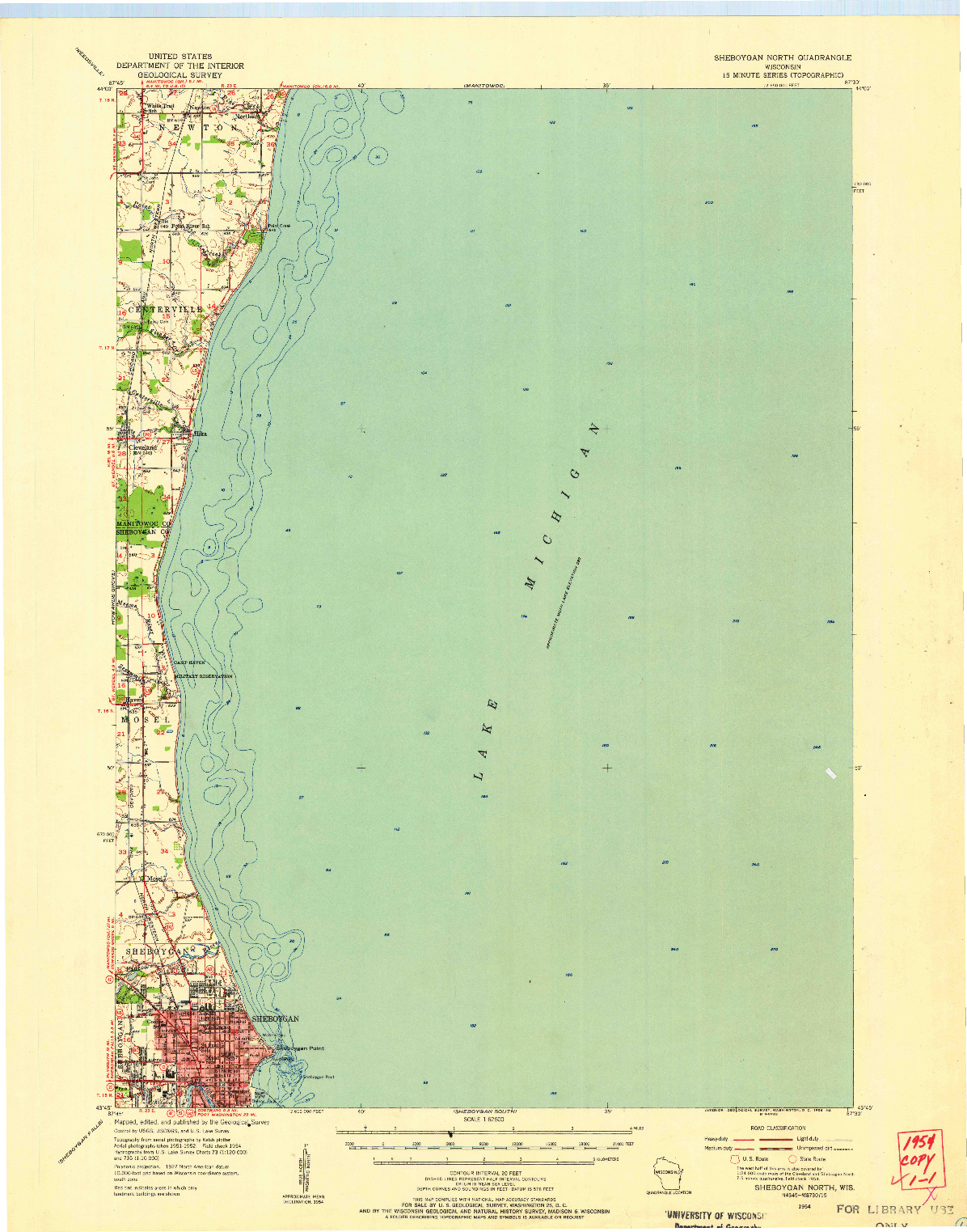 USGS 1:62500-SCALE QUADRANGLE FOR SHEBOYGAN NORTH, WI 1954