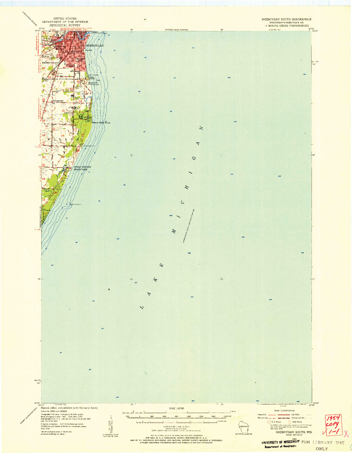 USGS 1:62500-SCALE QUADRANGLE FOR SHEBOYGAN SOUTH, WI 1954