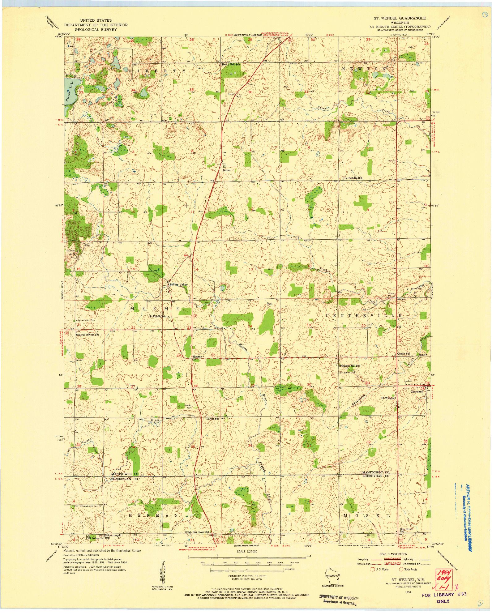USGS 1:24000-SCALE QUADRANGLE FOR ST. WENDEL, WI 1954