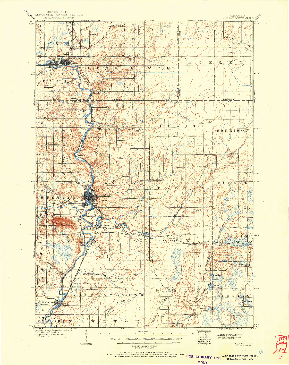 USGS 1:125000-SCALE QUADRANGLE FOR WAUSAU, WI 1899