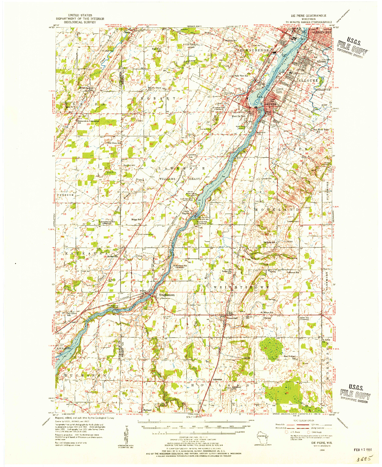 USGS 1:62500-SCALE QUADRANGLE FOR DE PERE, WI 1954