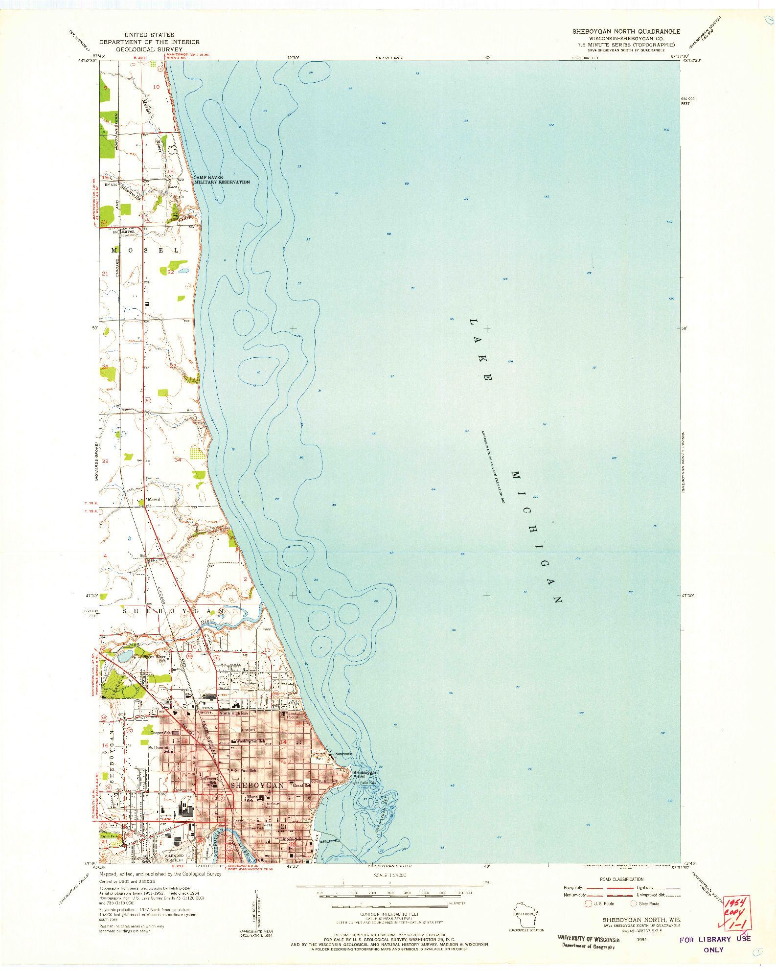 USGS 1:24000-SCALE QUADRANGLE FOR SHEBOYGAN NORTH, WI 1954