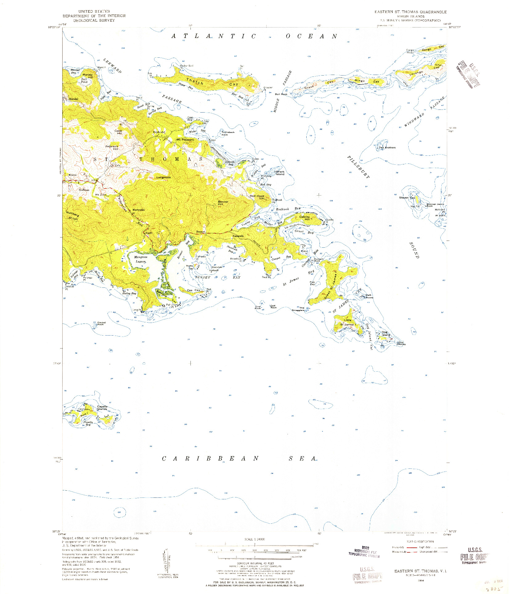 USGS 1:24000-SCALE QUADRANGLE FOR EASTERN ST. THOMAS, VI 1954