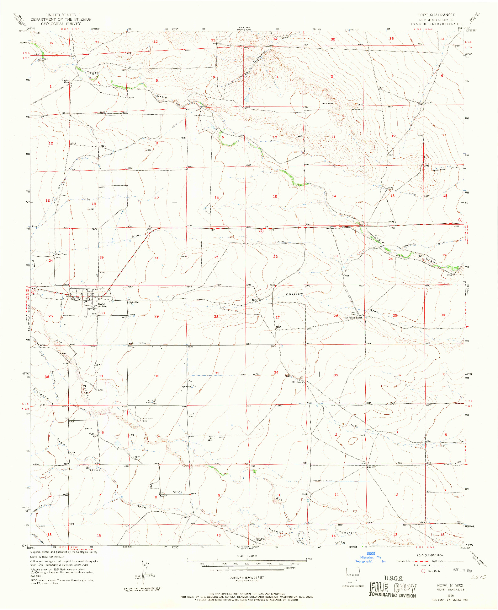 USGS 1:24000-SCALE QUADRANGLE FOR HOPE, NM 1955