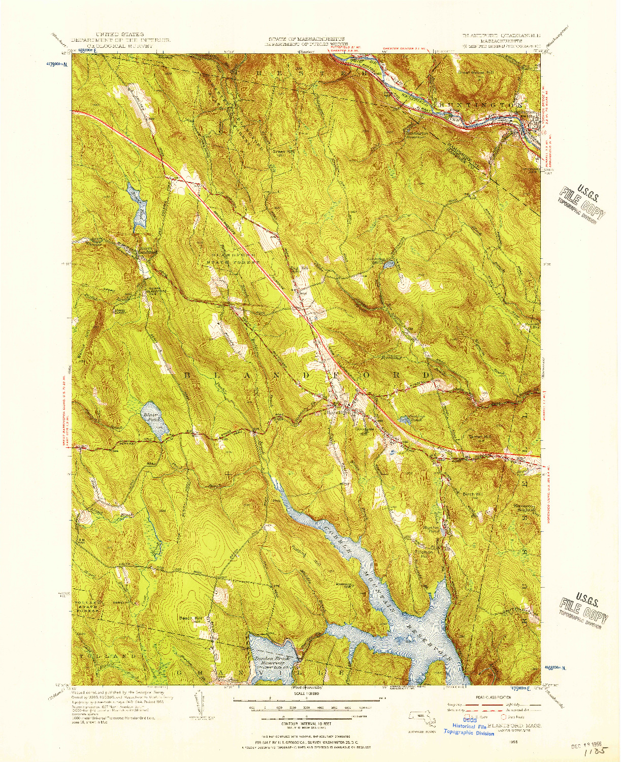 USGS 1:31680-SCALE QUADRANGLE FOR BLANDFORD, MA 1955