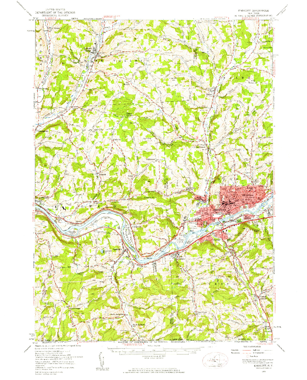 USGS 1:62500-SCALE QUADRANGLE FOR ENDICOTT, NY 1956