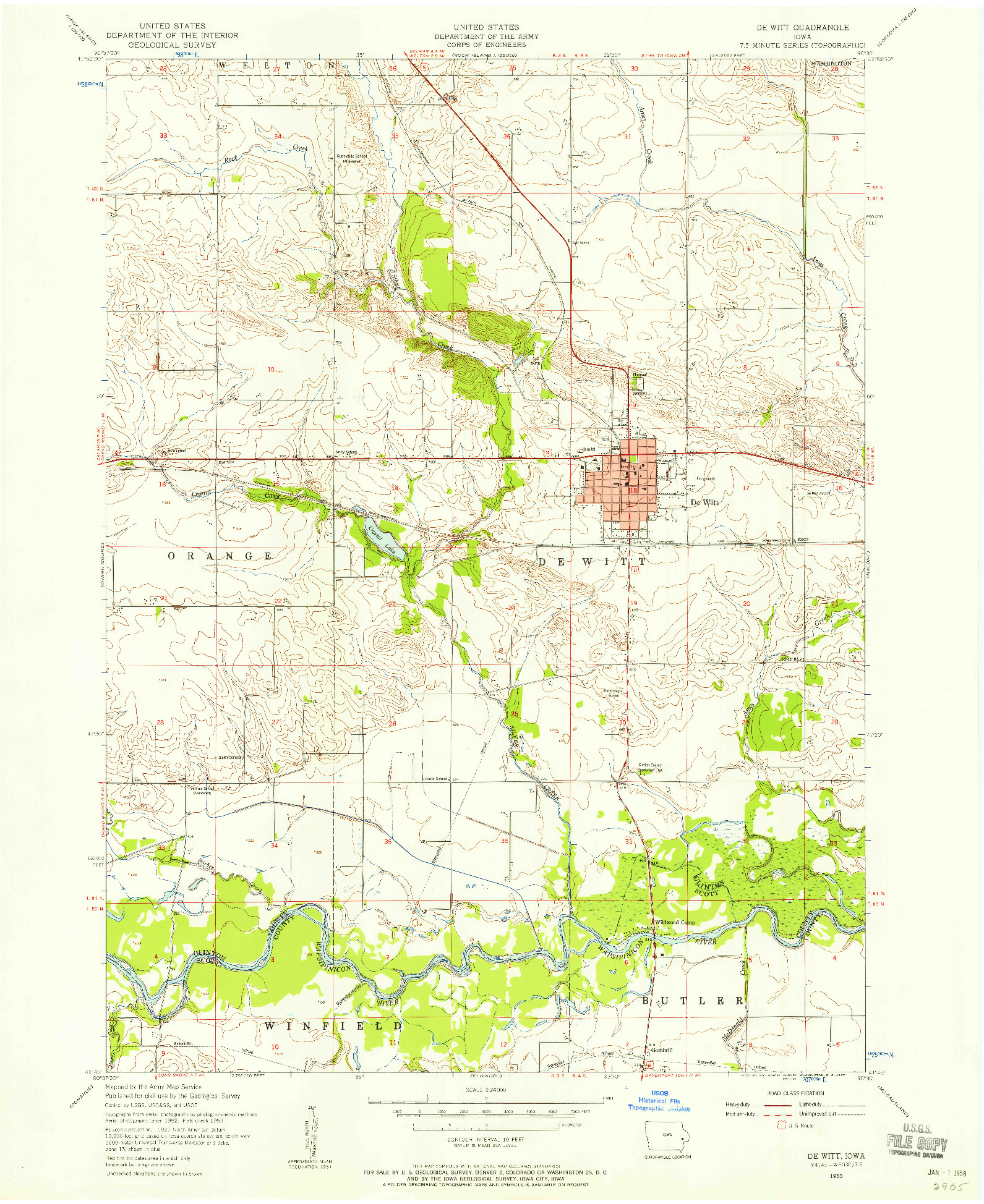 USGS 1:24000-SCALE QUADRANGLE FOR DE WITT, IA 1953