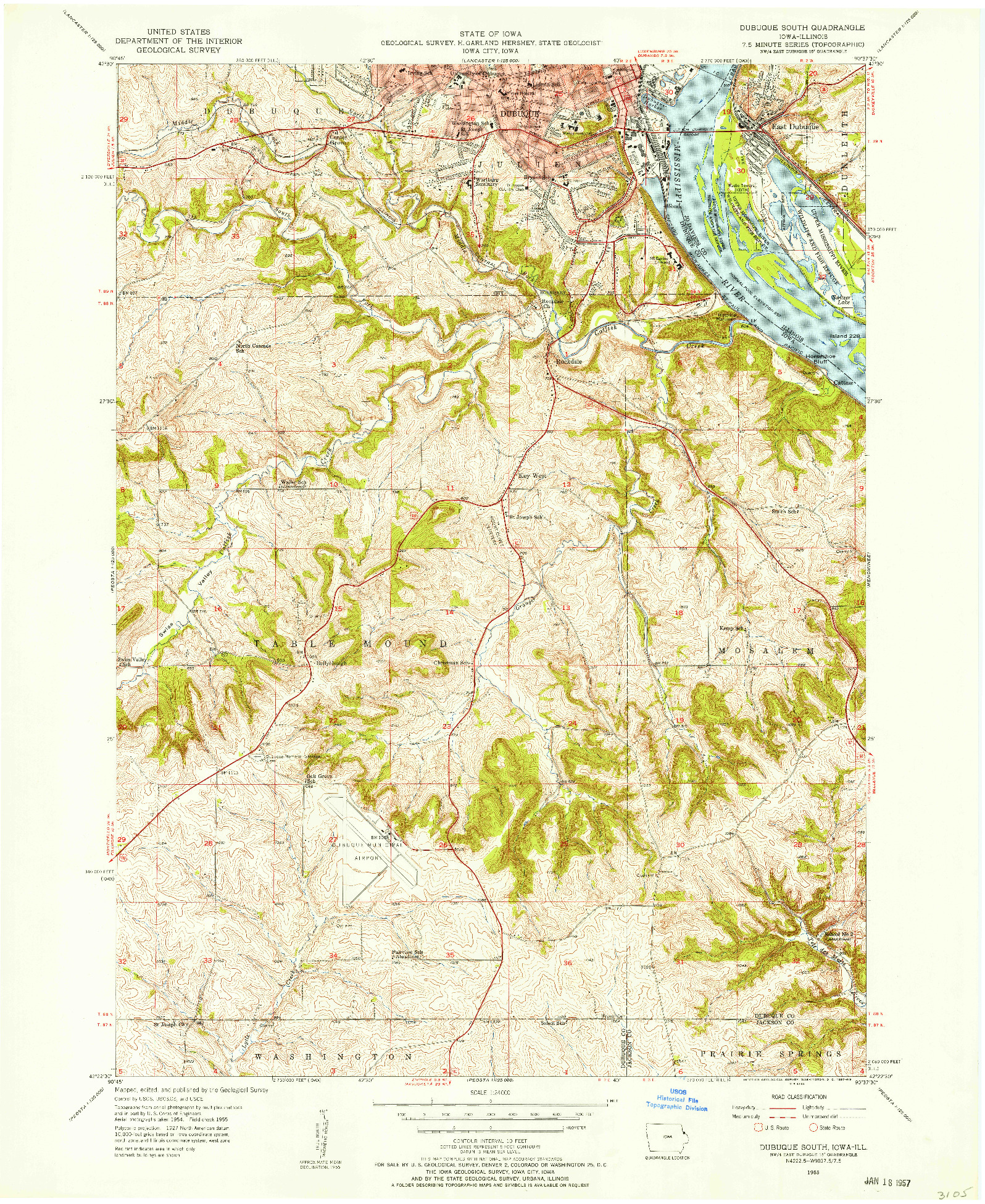 USGS 1:24000-SCALE QUADRANGLE FOR DUBUQUE SOUTH, IA 1955