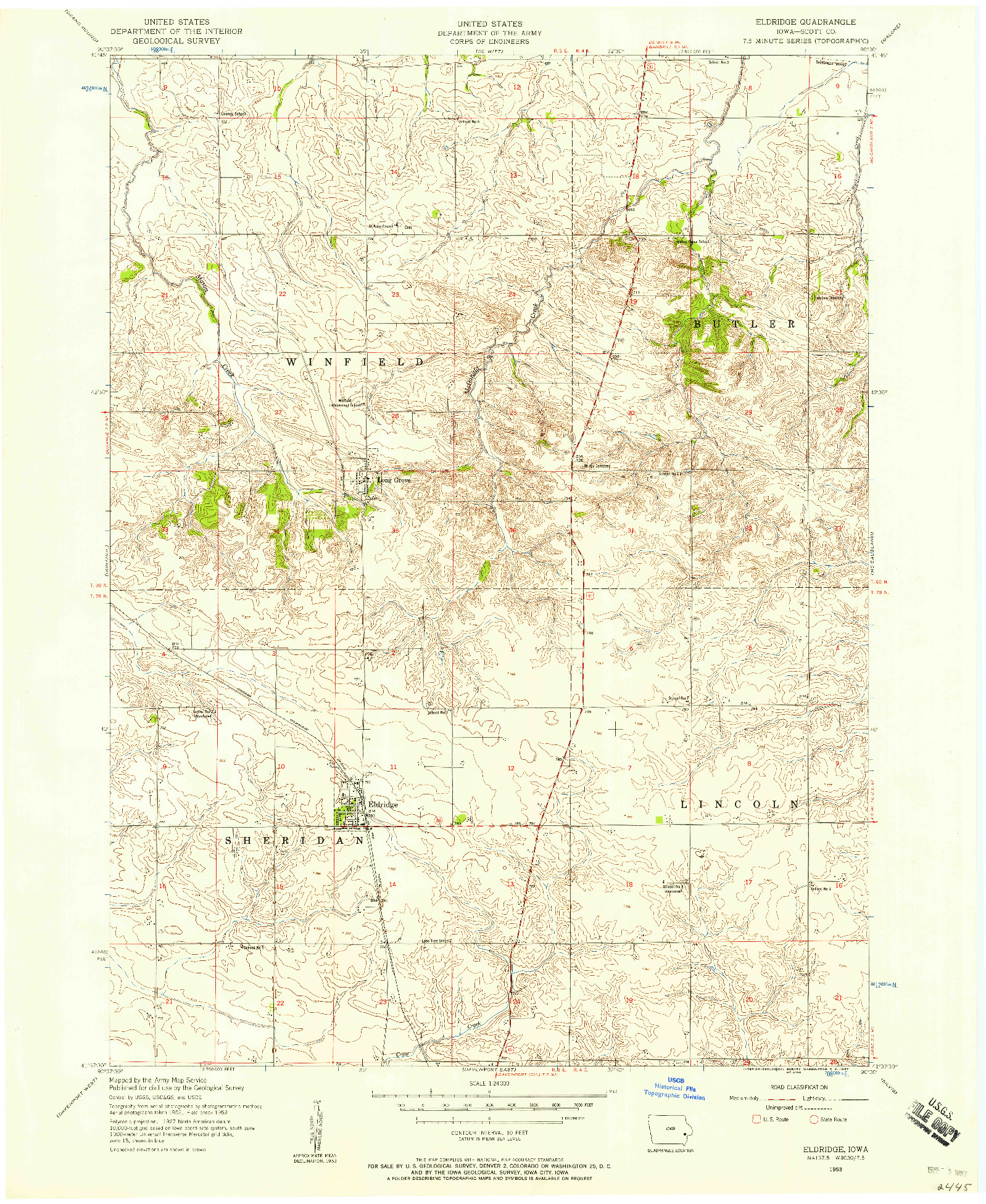 USGS 1:24000-SCALE QUADRANGLE FOR ELDRIDGE, IA 1953