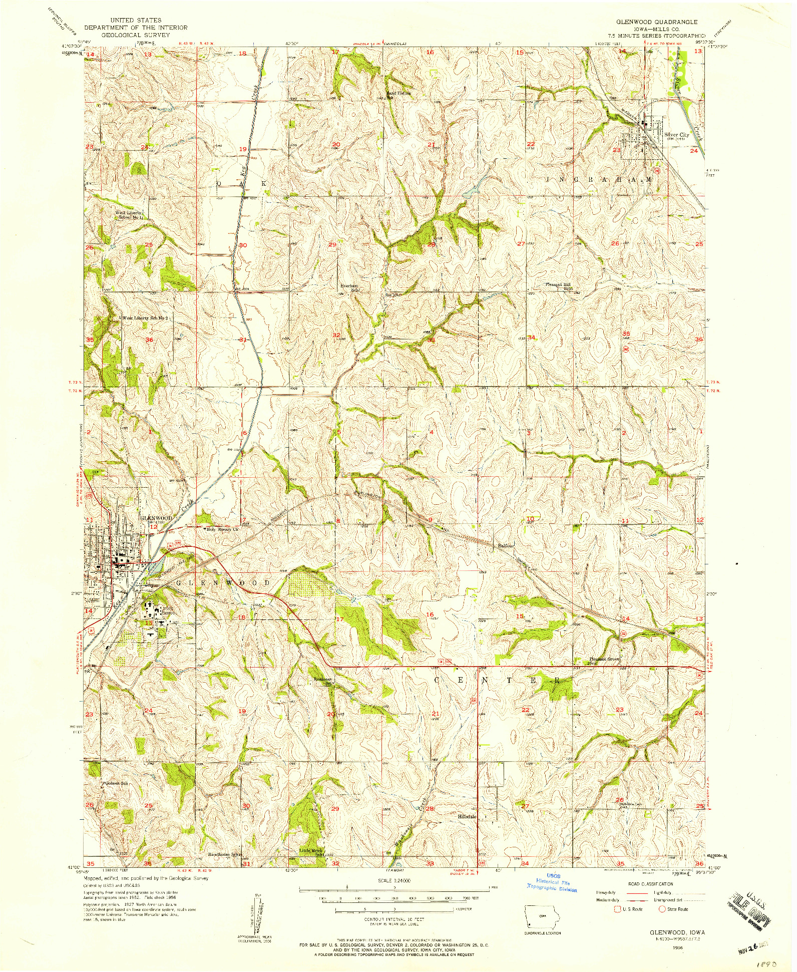 USGS 1:24000-SCALE QUADRANGLE FOR GLENWOOD, IA 1956