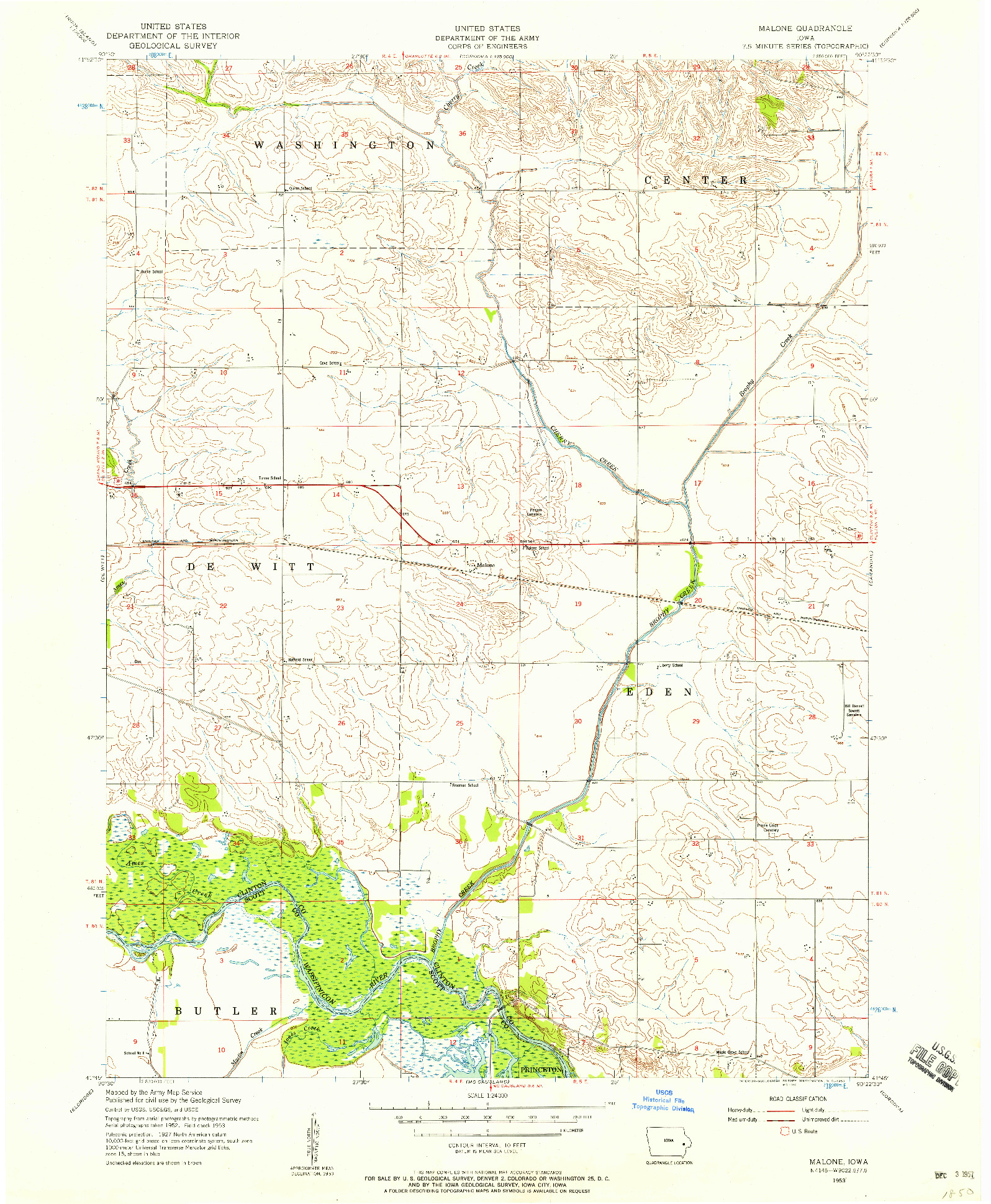 USGS 1:24000-SCALE QUADRANGLE FOR MALONE, IA 1953
