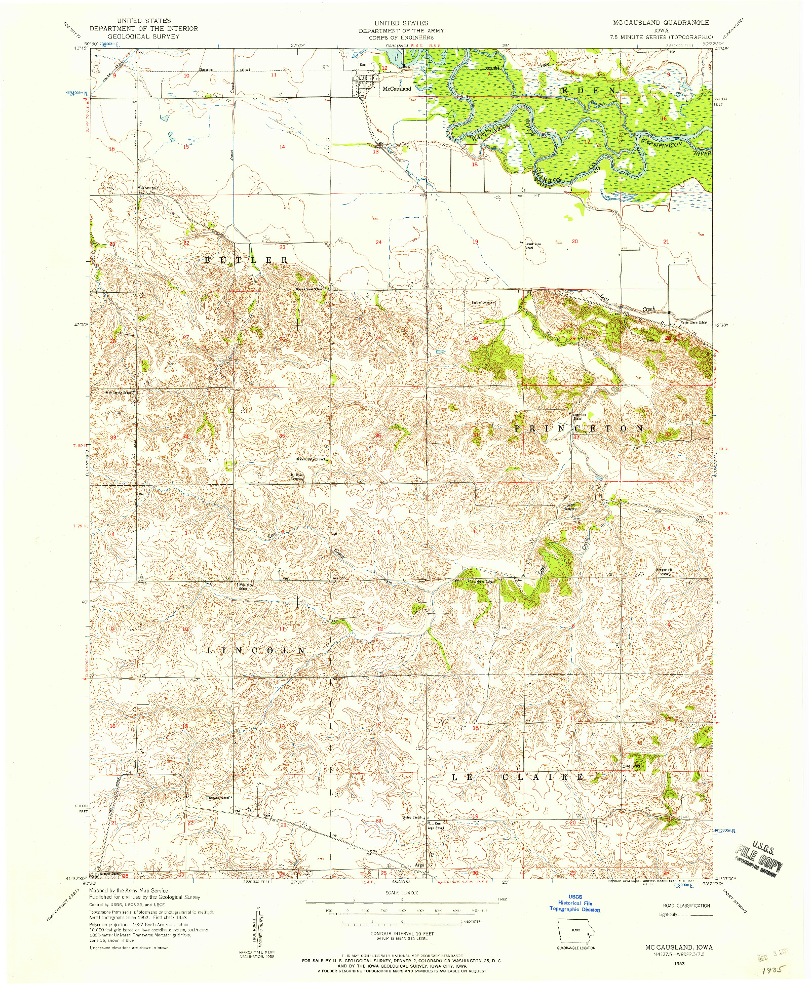 USGS 1:24000-SCALE QUADRANGLE FOR MC CAUSLAND, IA 1953