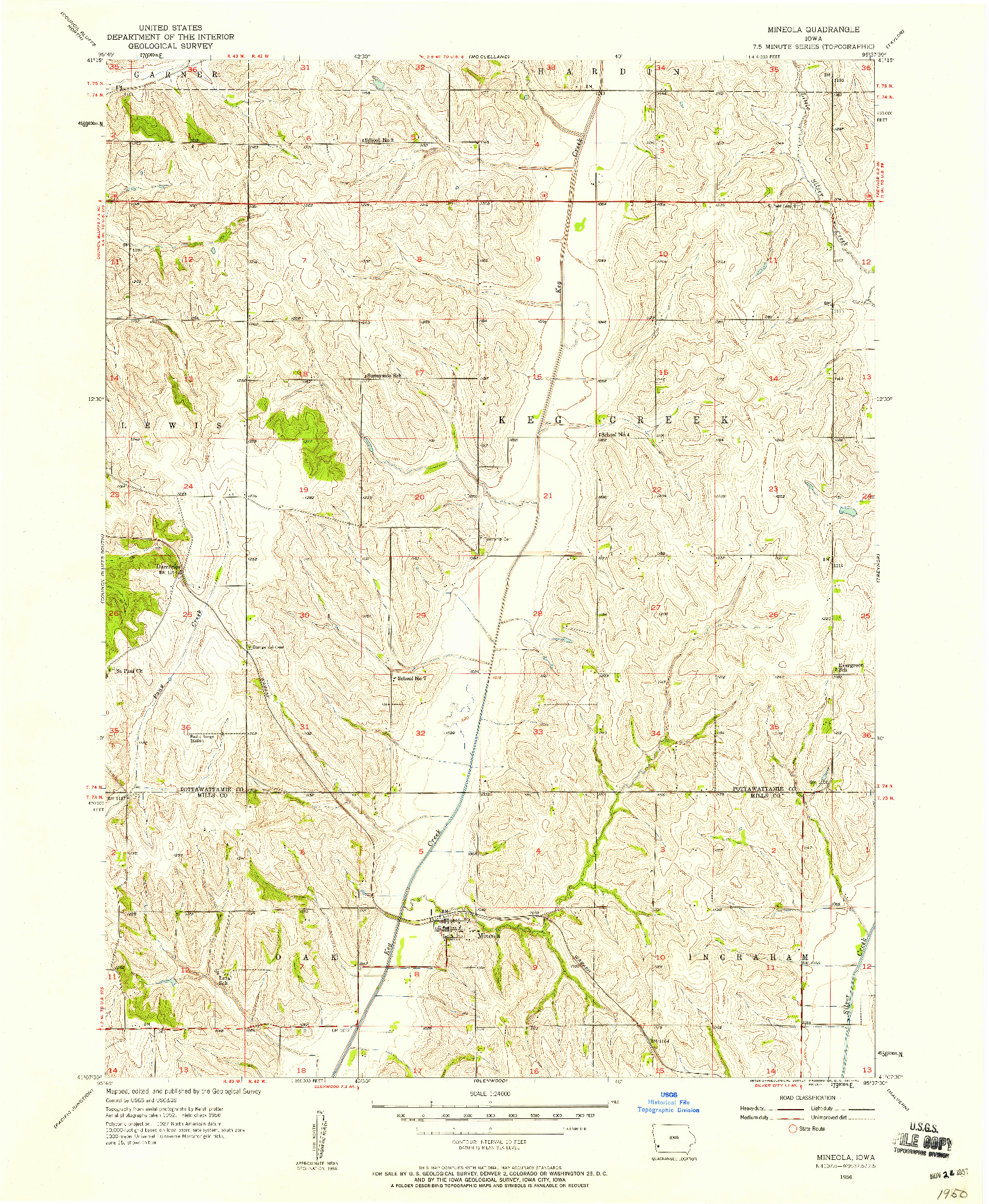 USGS 1:24000-SCALE QUADRANGLE FOR MINEOLA, IA 1956