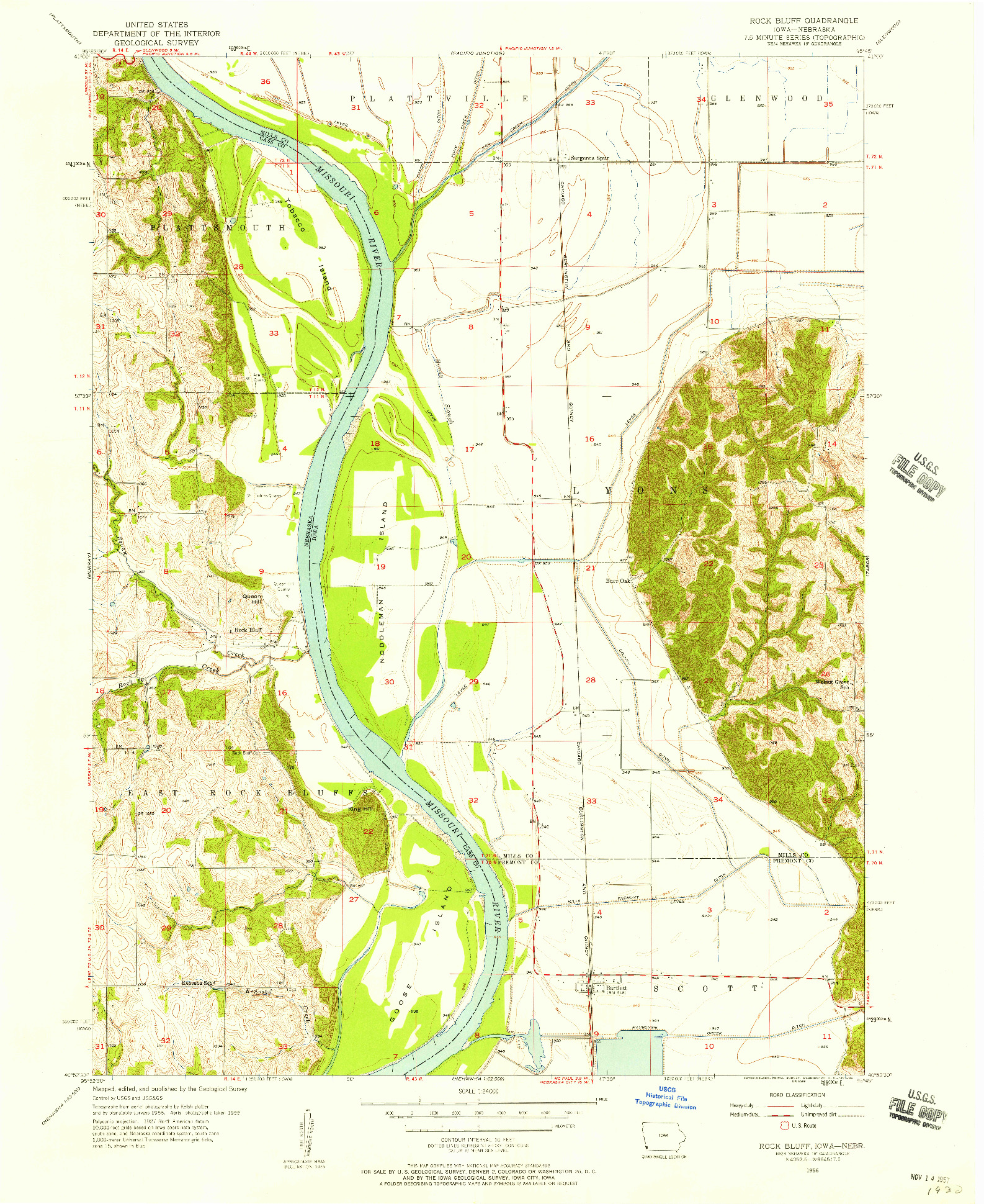 USGS 1:24000-SCALE QUADRANGLE FOR ROCK BLUFF, IA 1956