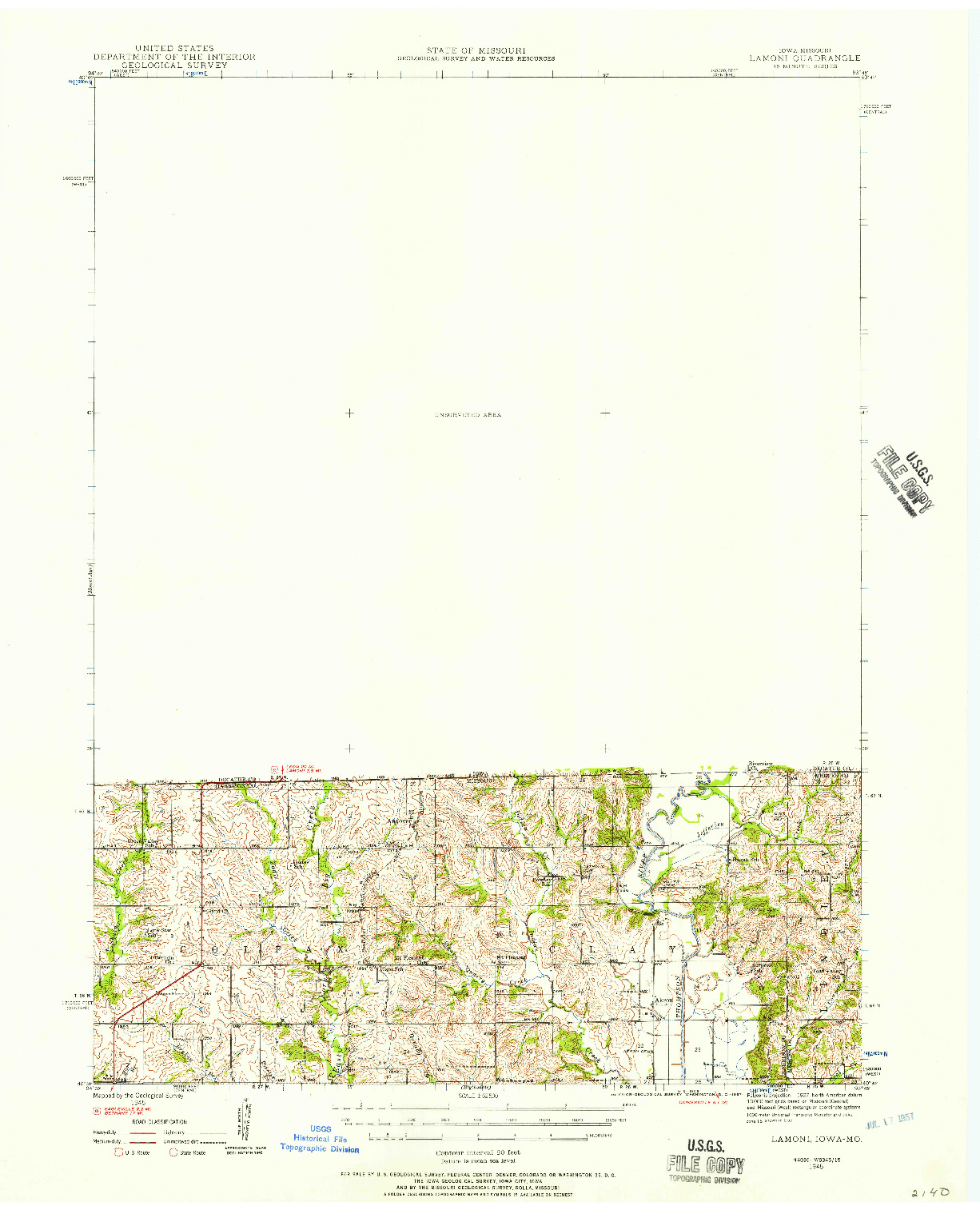 USGS 1:62500-SCALE QUADRANGLE FOR LAMONI, IA 1945