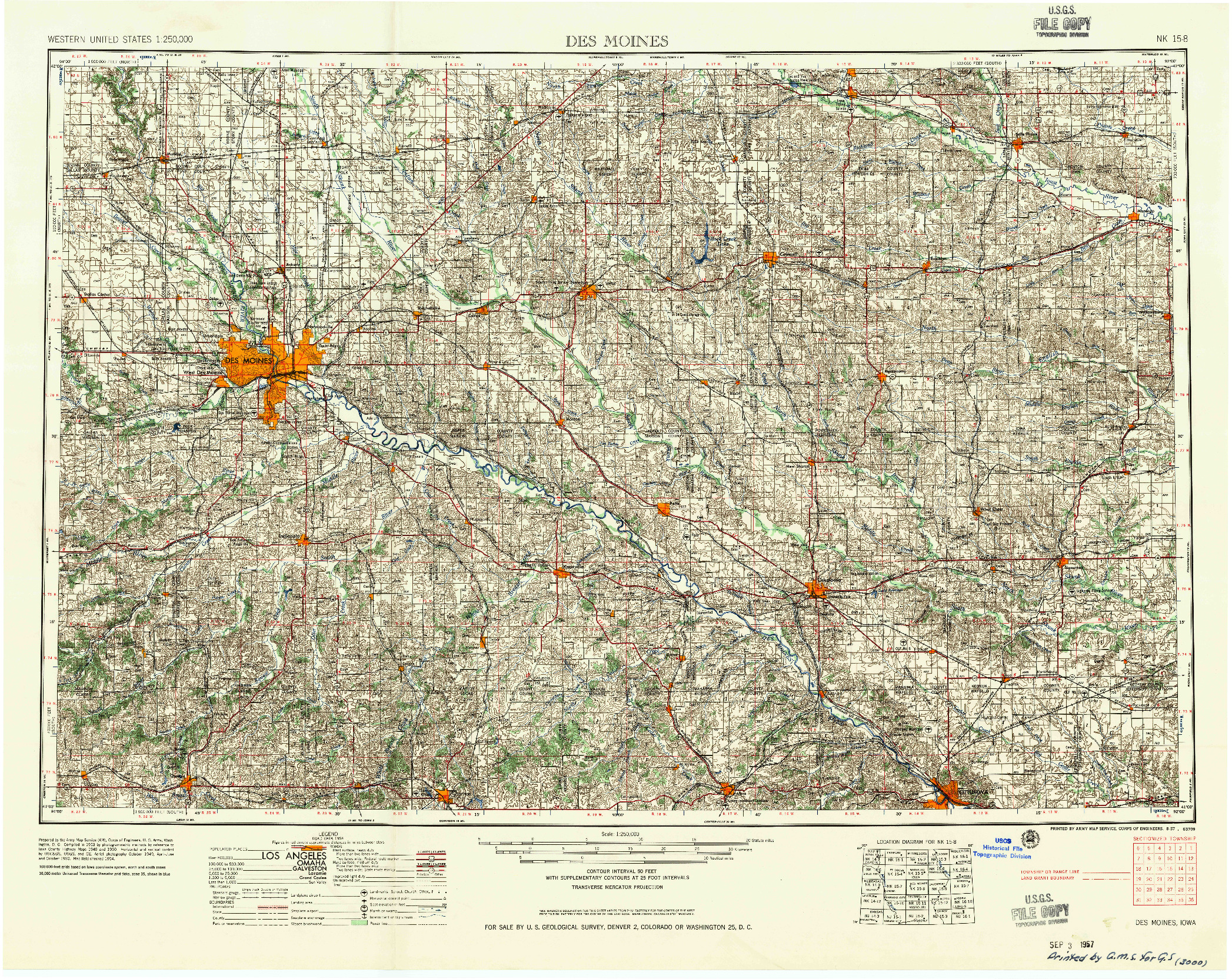 USGS 1:250000-SCALE QUADRANGLE FOR DES MOINES, IA 1957