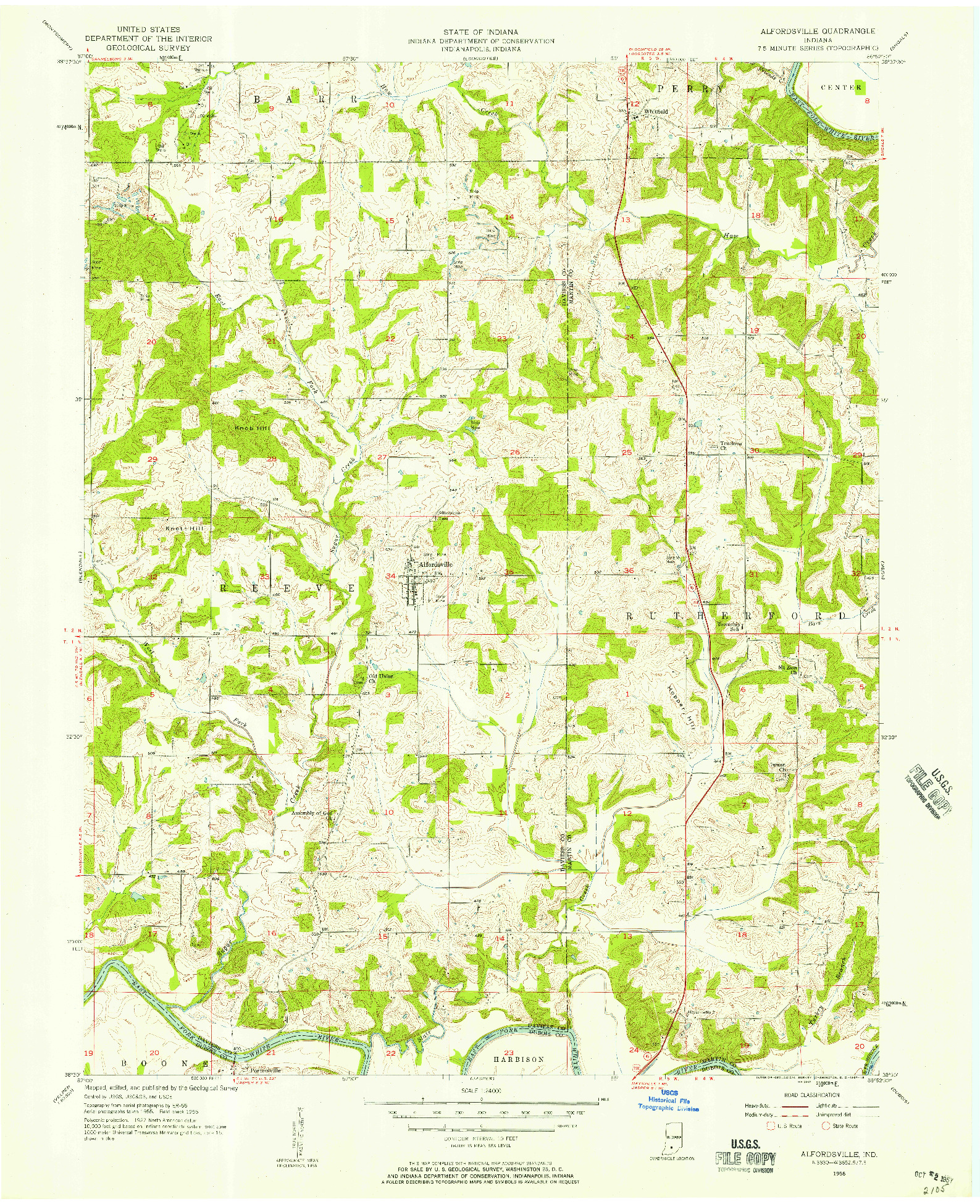 USGS 1:24000-SCALE QUADRANGLE FOR ALFORDSVILLE, IN 1956