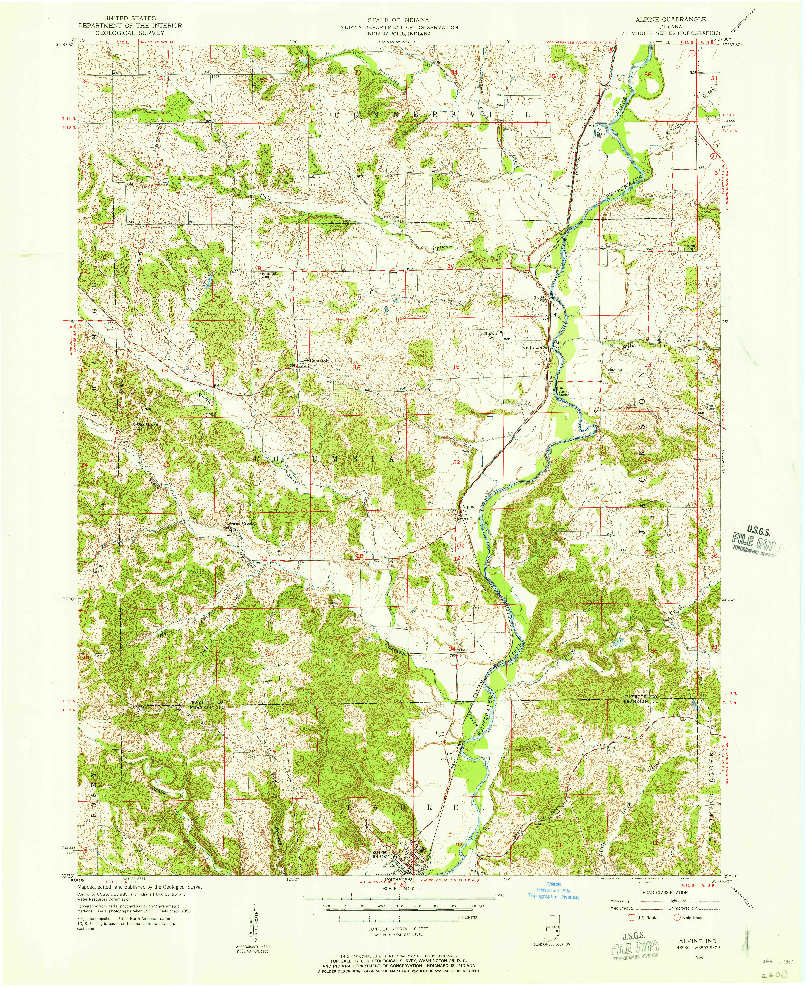 USGS 1:24000-SCALE QUADRANGLE FOR ALPINE, IN 1956