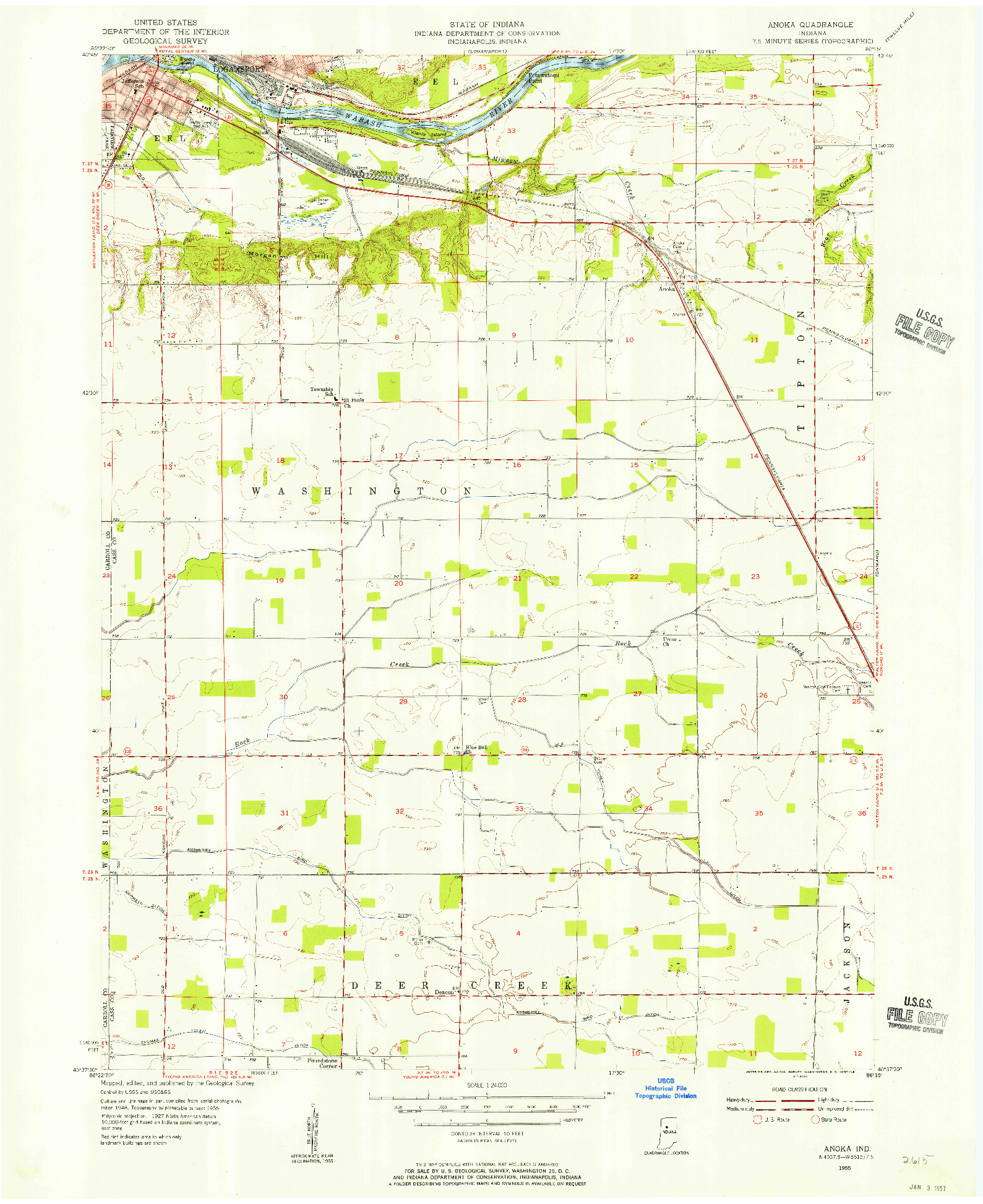 USGS 1:24000-SCALE QUADRANGLE FOR ANOKA, IN 1955