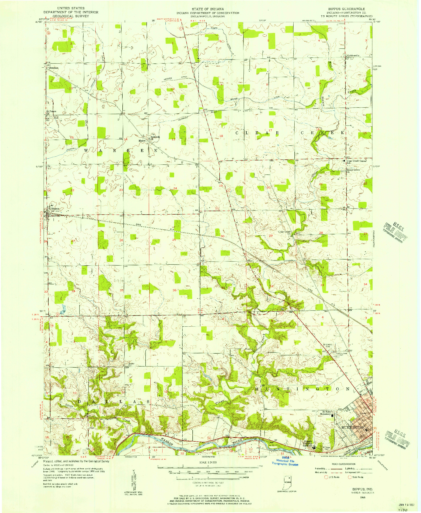 USGS 1:24000-SCALE QUADRANGLE FOR BIPPUS, IN 1955