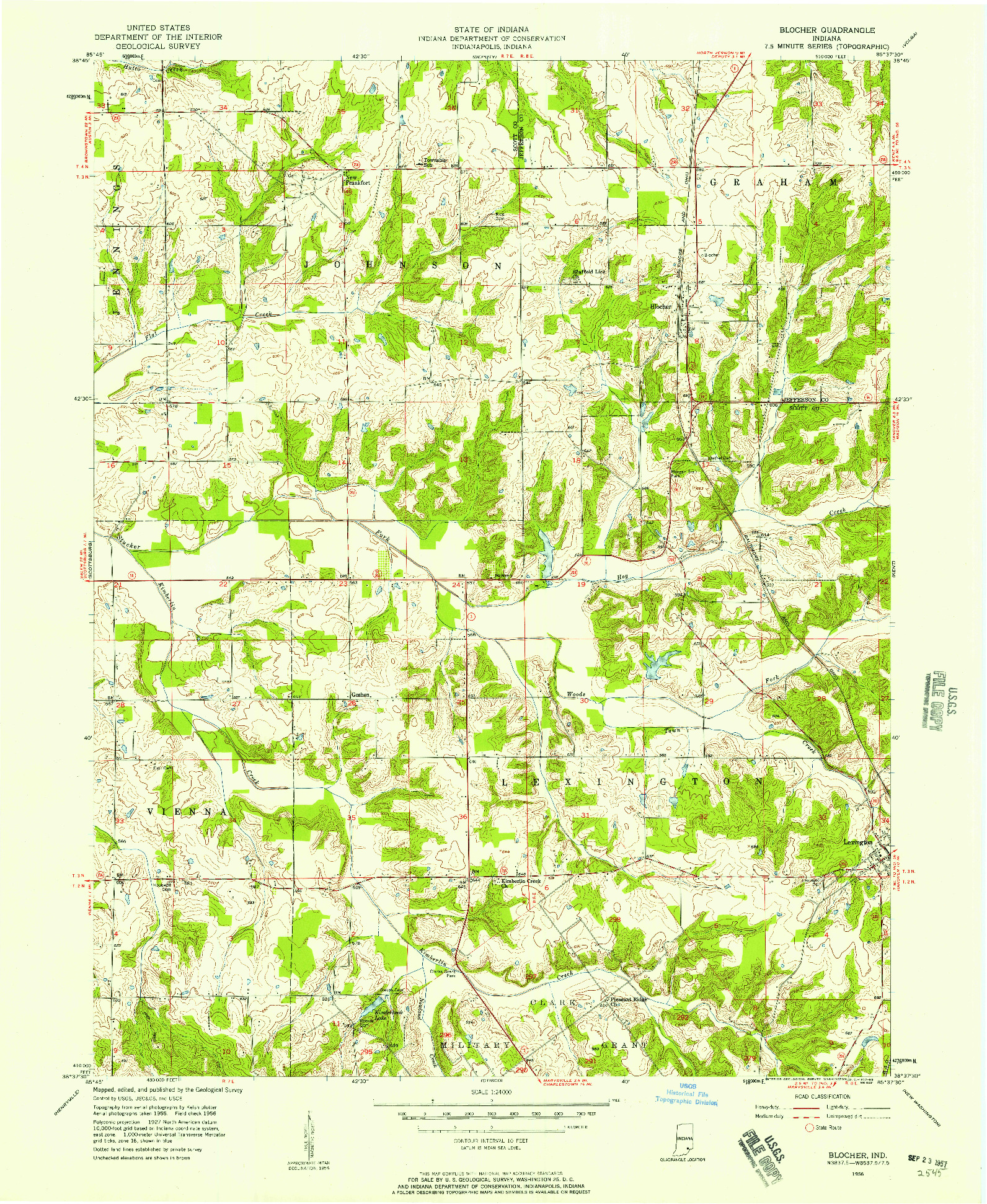 USGS 1:24000-SCALE QUADRANGLE FOR BLOCHER, IN 1956