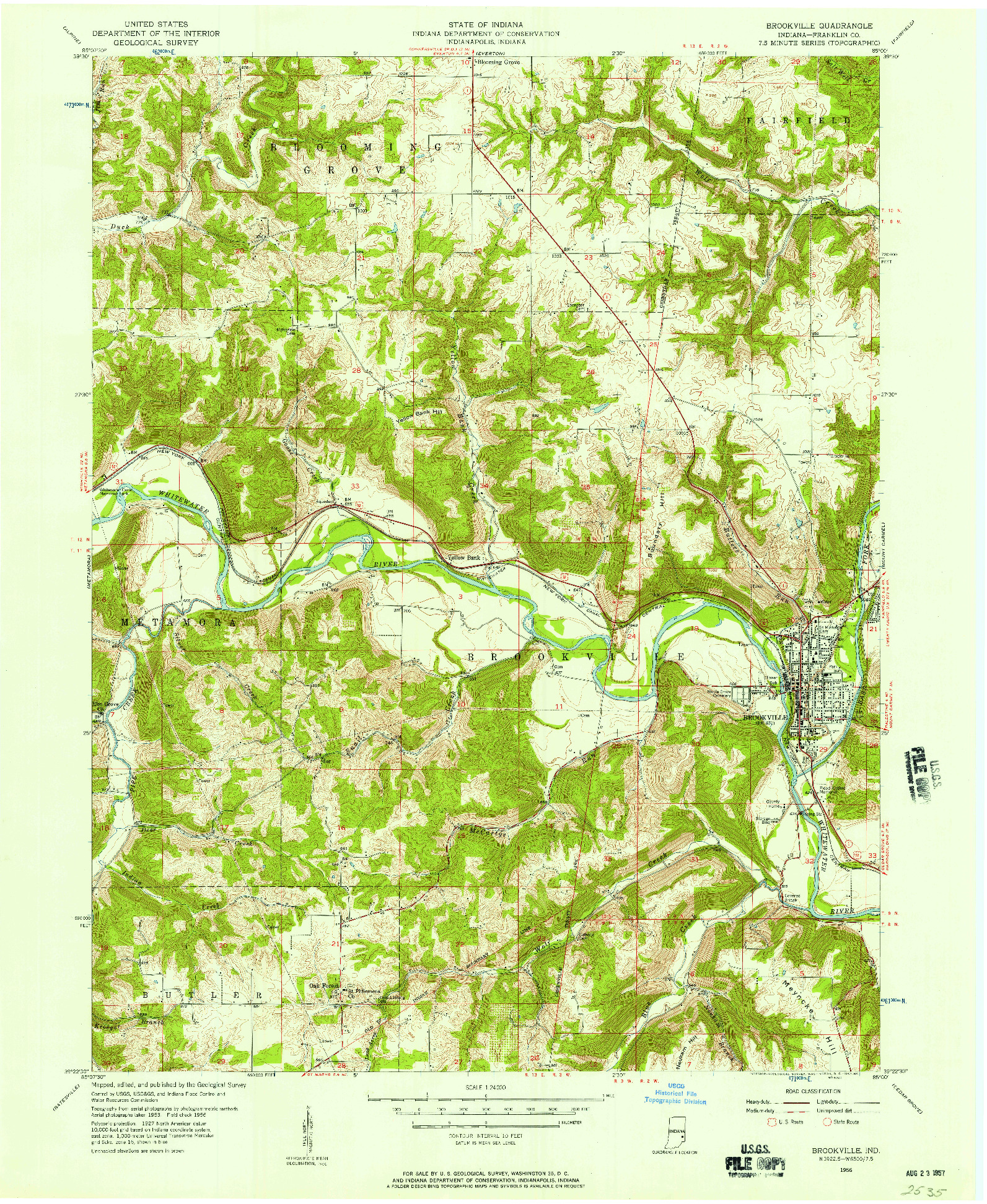 USGS 1:24000-SCALE QUADRANGLE FOR BROOKVILLE, IN 1956