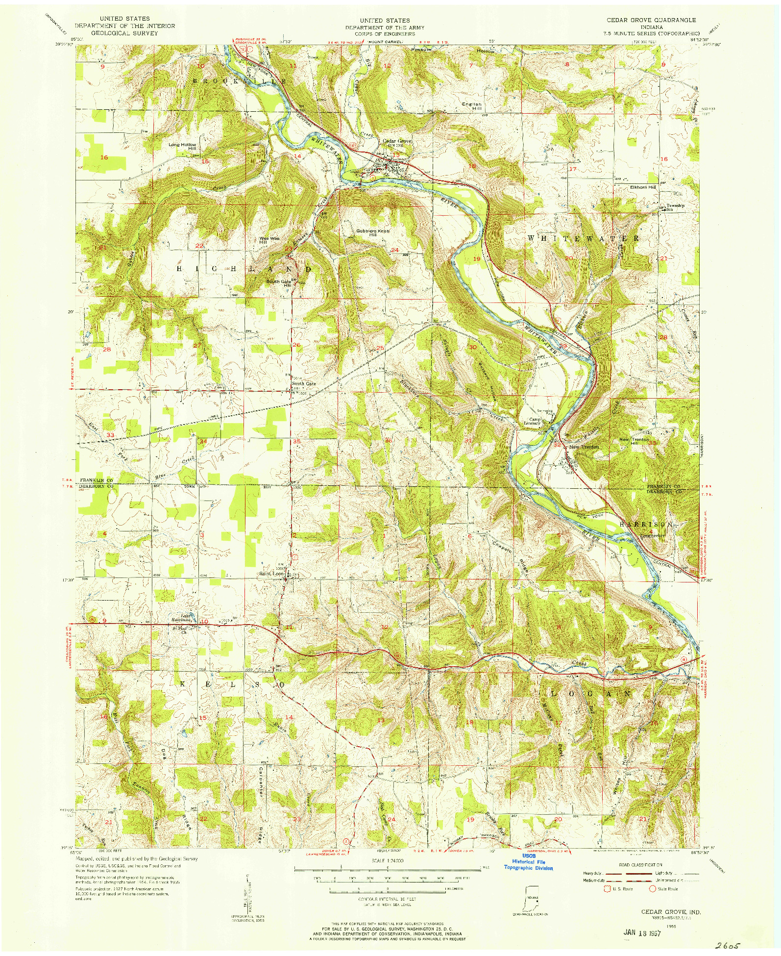 USGS 1:24000-SCALE QUADRANGLE FOR CEDAR GROVE, IN 1955