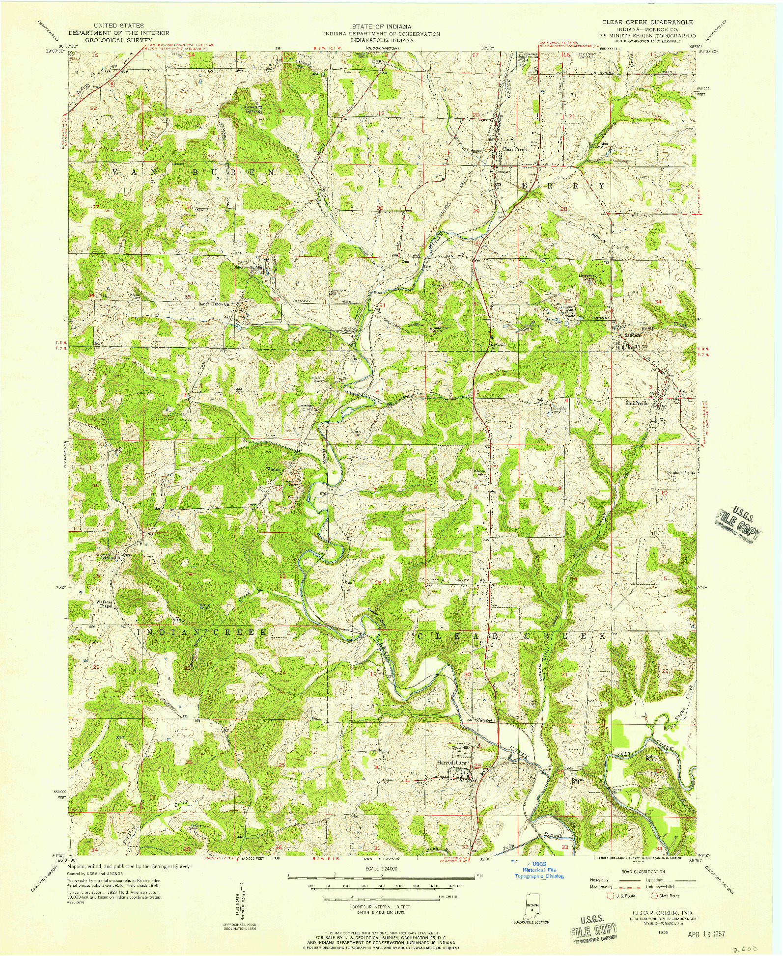 USGS 1:24000-SCALE QUADRANGLE FOR CLEAR CREEK, IN 1956