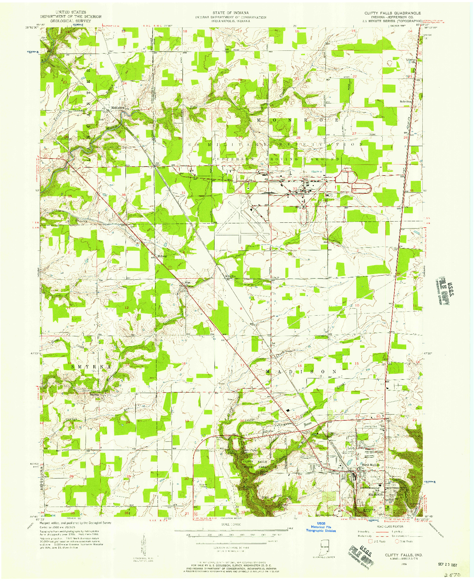 USGS 1:24000-SCALE QUADRANGLE FOR CLIFTY FALLS, IN 1956