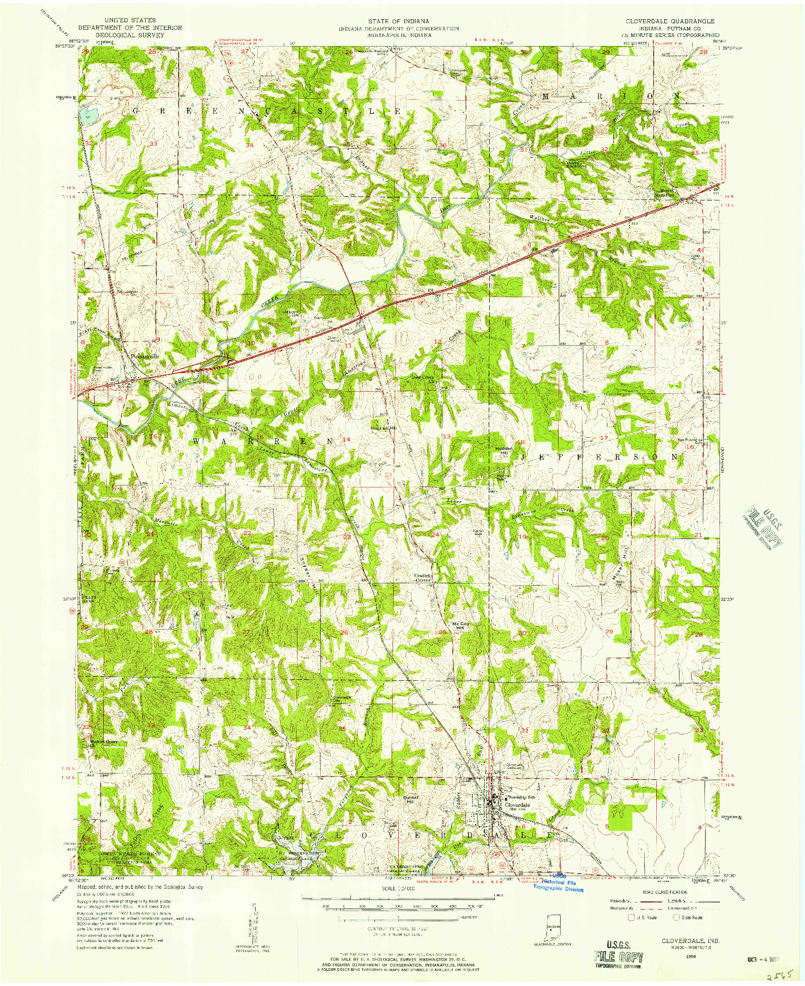 USGS 1:24000-SCALE QUADRANGLE FOR CLOVERDALE, IN 1956