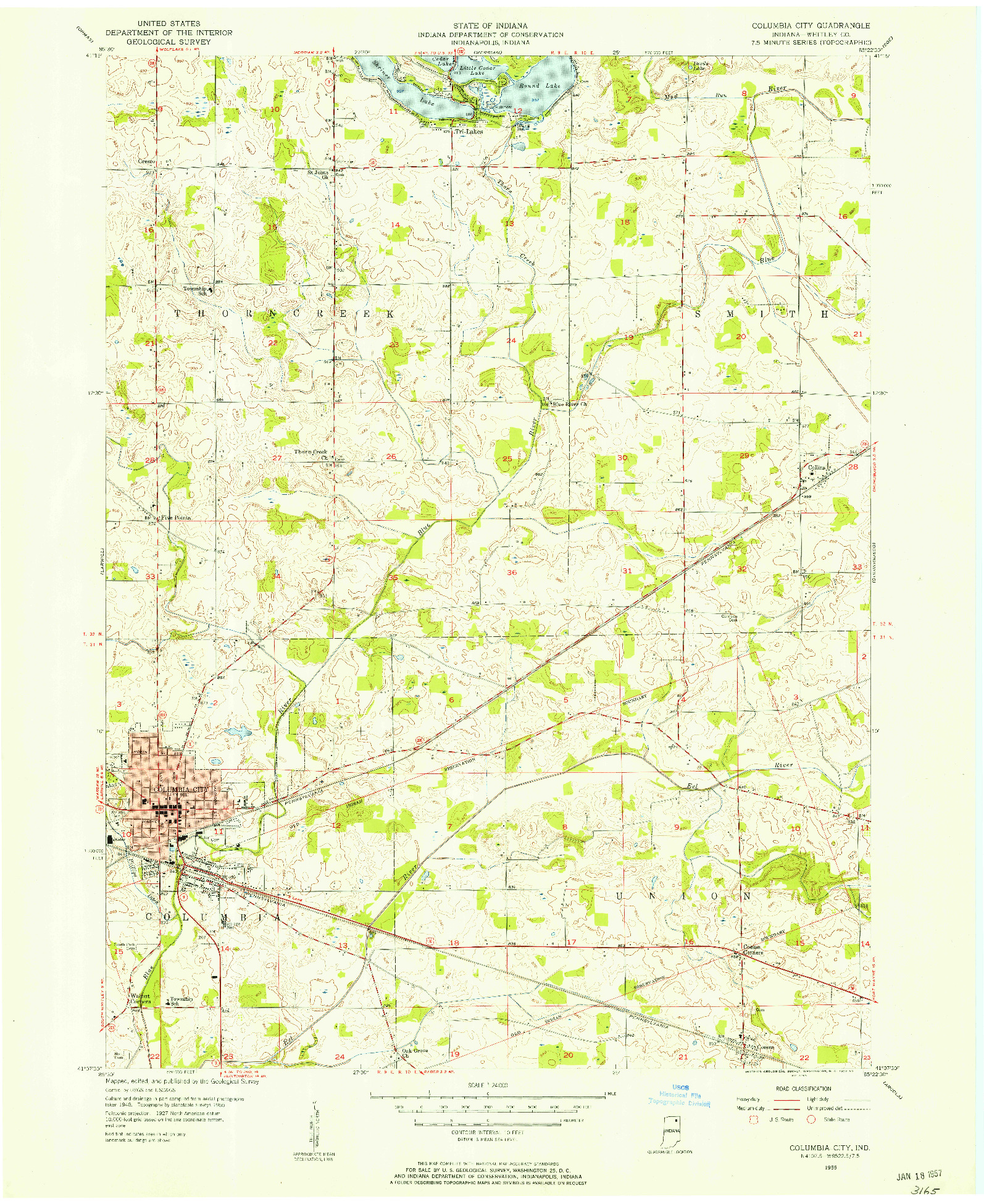 USGS 1:24000-SCALE QUADRANGLE FOR COLUMBIA CITY, IN 1955