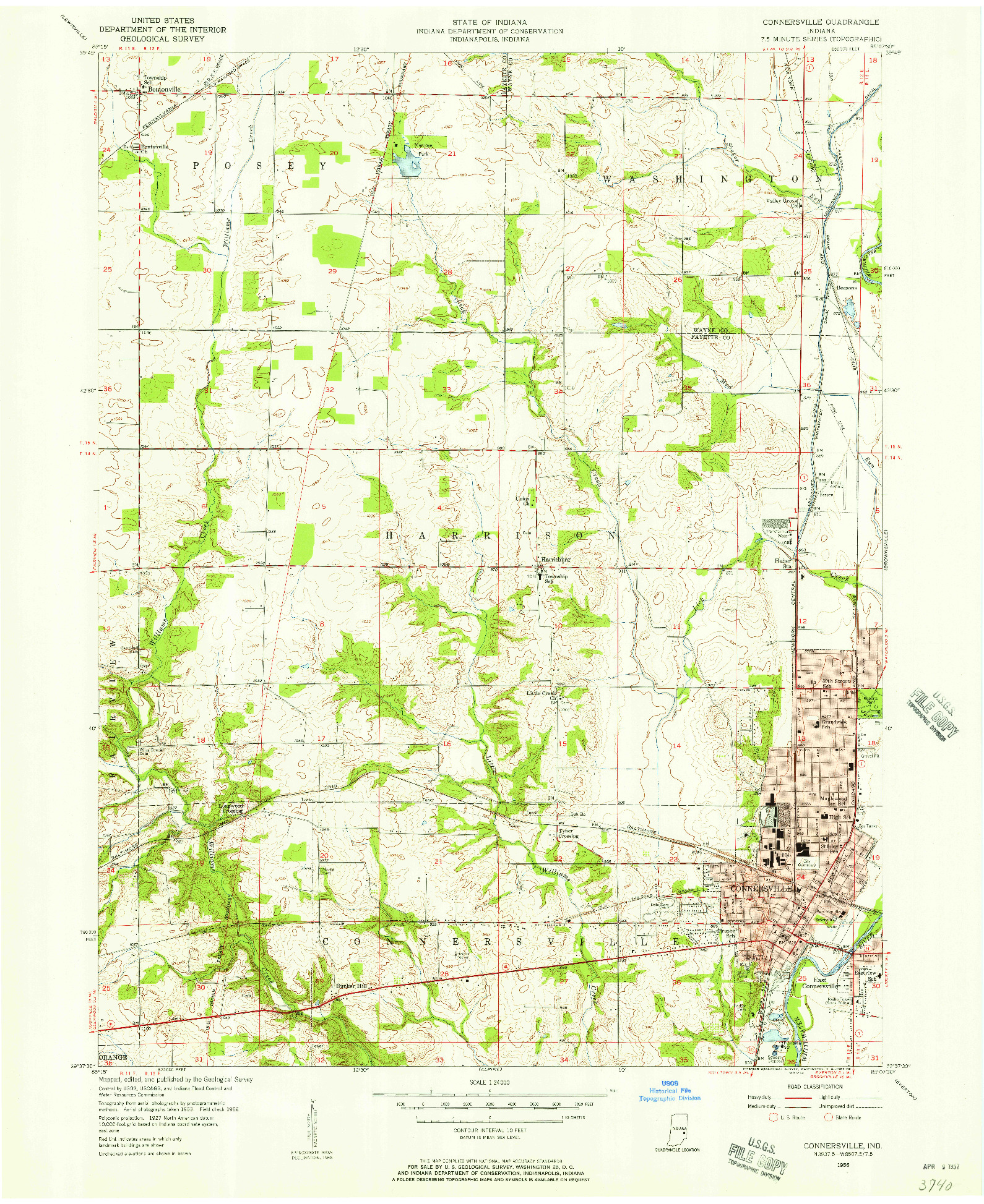 USGS 1:24000-SCALE QUADRANGLE FOR CONNERSVILLE, IN 1956