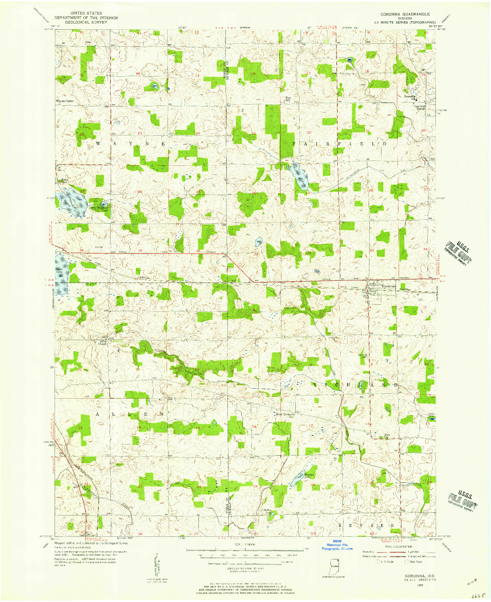 USGS 1:24000-SCALE QUADRANGLE FOR CORUNNA, IN 1955