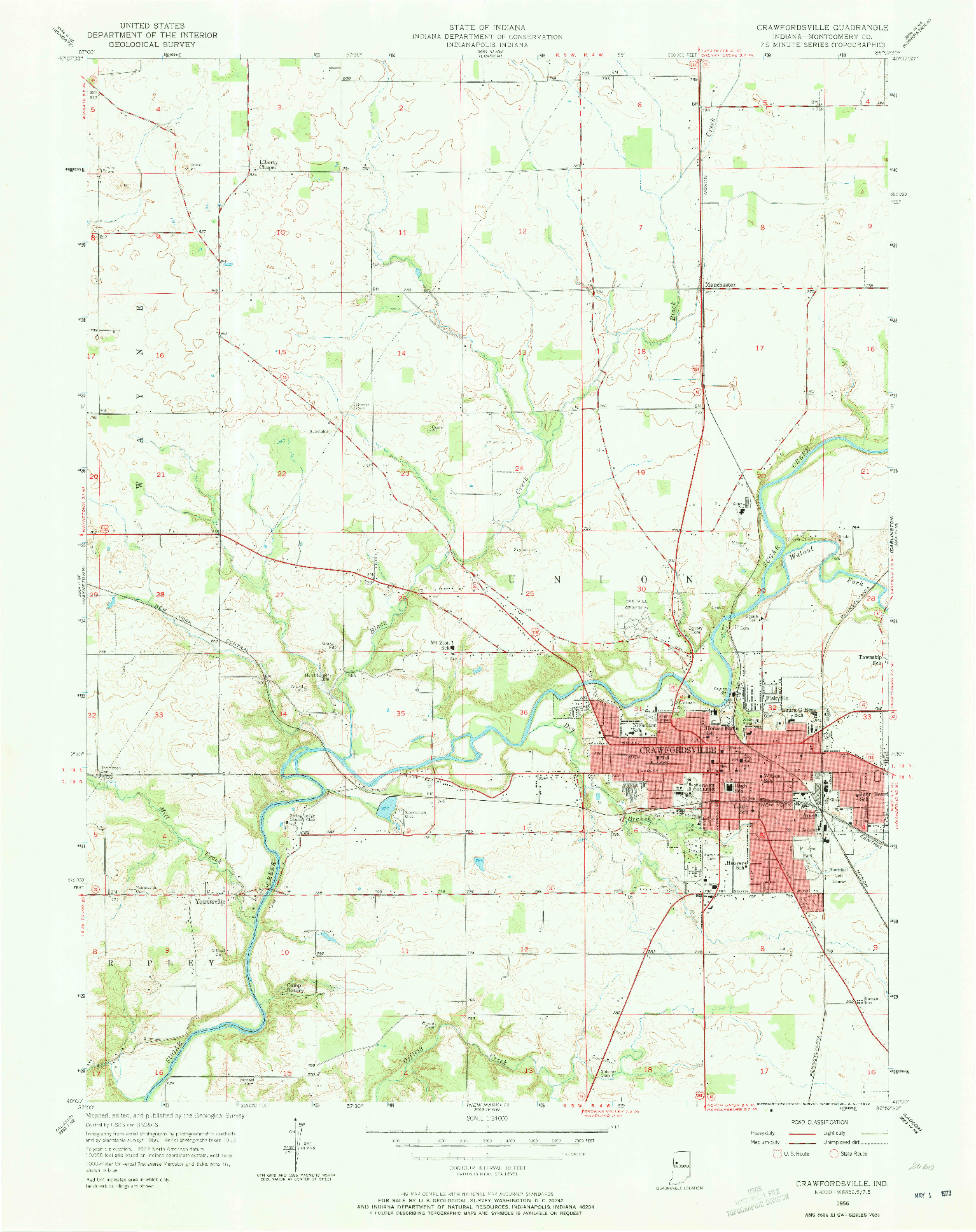 USGS 1:24000-SCALE QUADRANGLE FOR CRAWFORDSVILLE, IN 1956