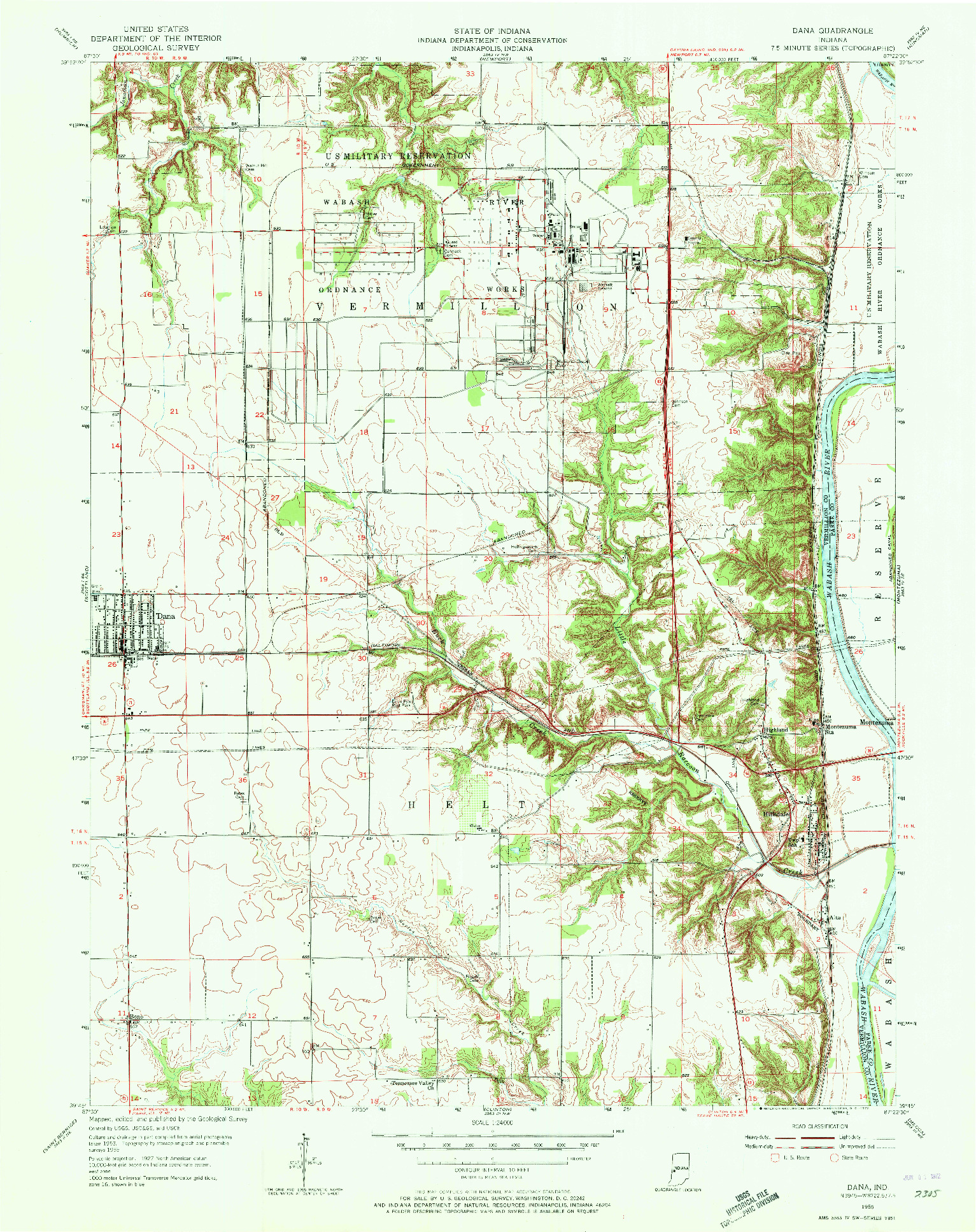 USGS 1:24000-SCALE QUADRANGLE FOR DANA, IN 1955