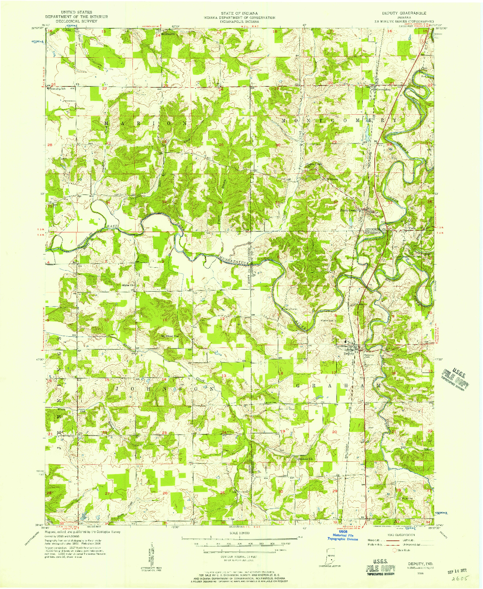 USGS 1:24000-SCALE QUADRANGLE FOR DEPUTY, IN 1956